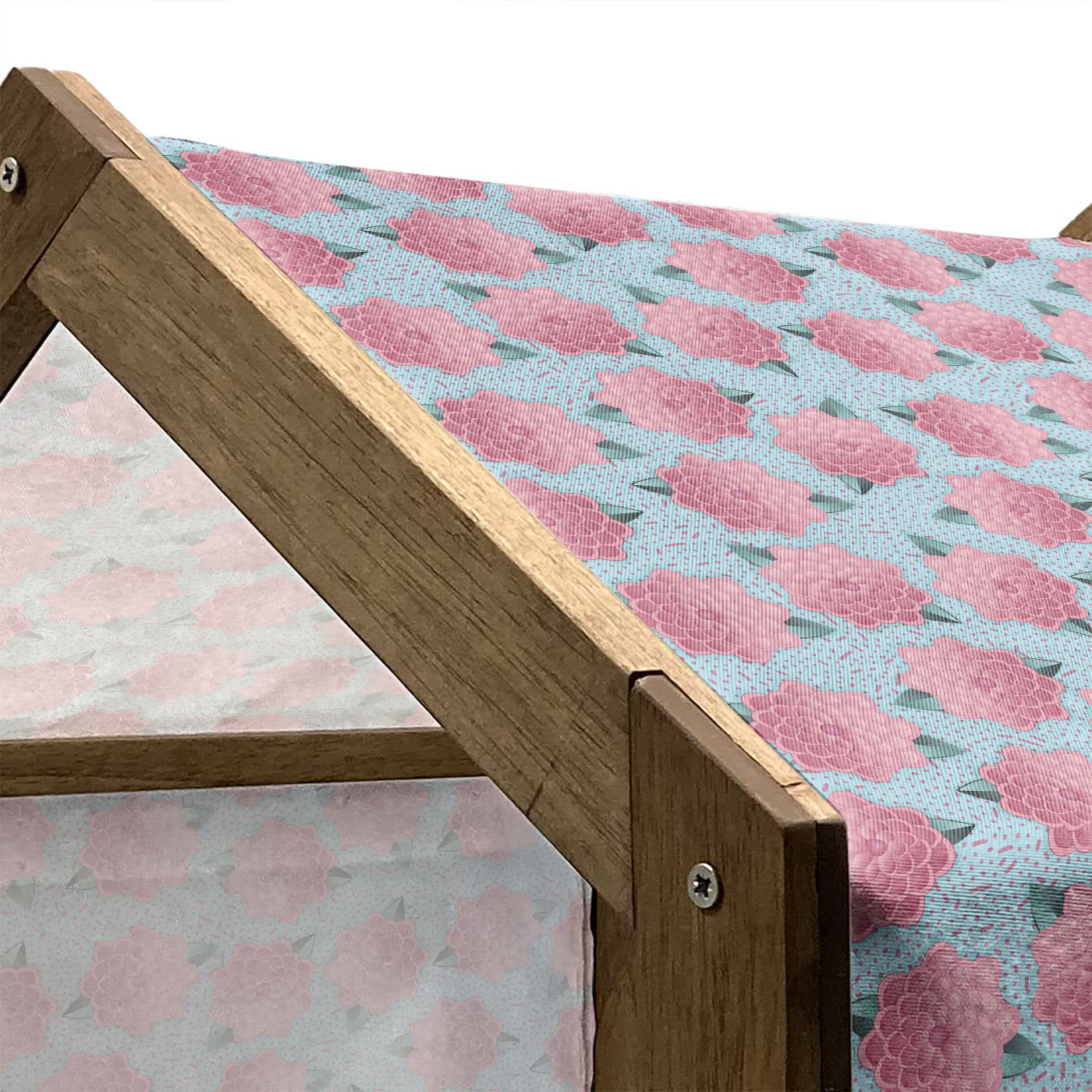 Lunarable Flower Wooden Pet House - Modern Abstract Stripes & Dots Design Dog Kennel with Pillow & Cover, Indoor/Outdoor Portable Dog Bed for Small Dogs, Jade Green & Pale Blue - Perfect for Home, Garden, and Travel Use