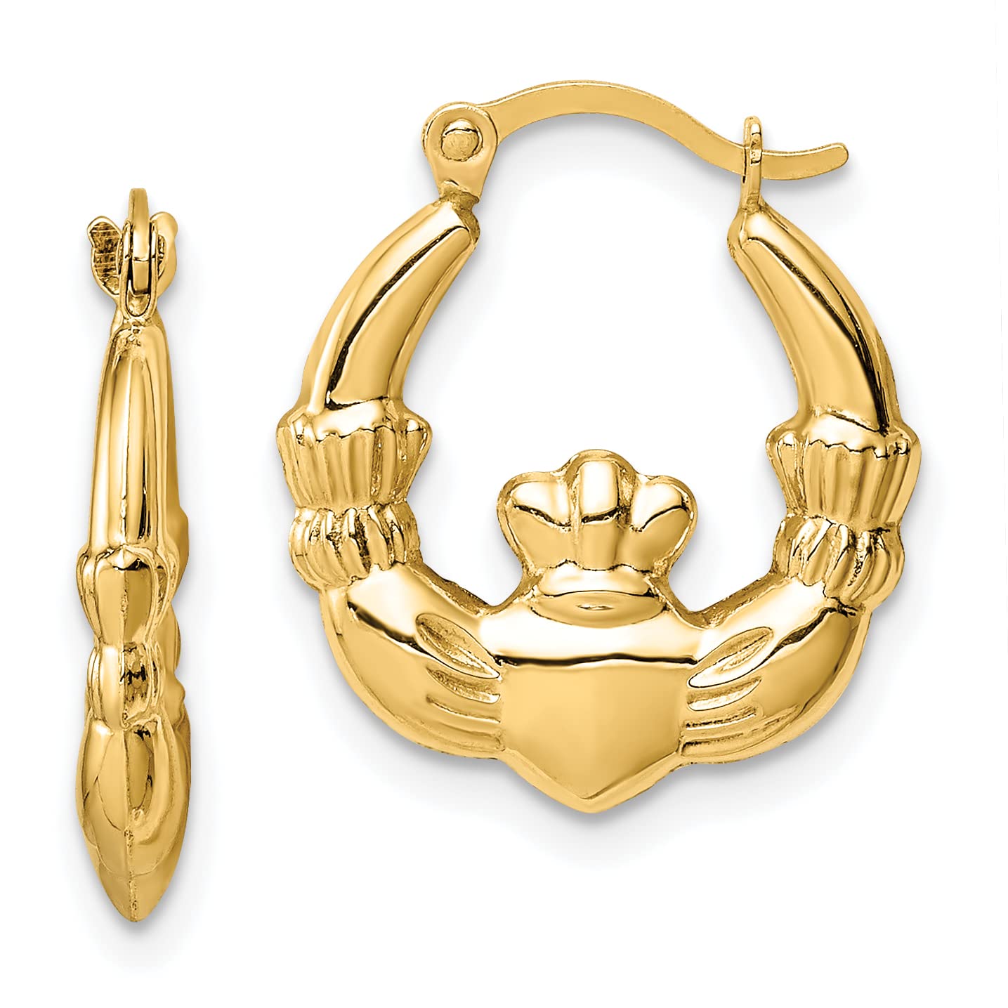 14K Gold Claddagh Hoop Earrings for Women - Irish Celtic Love Friendship Loyalty Jewelry - Perfect for St. Patrick's Day, Weddings & Gifts