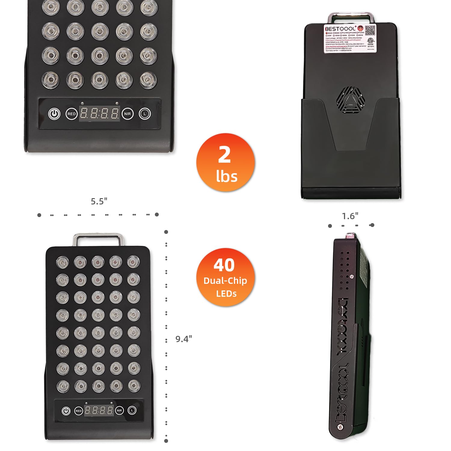 Bestqool Red Light Therapy Device - 50W Dual Chip 660nm & 850nm Clinical Grade LED Light Therapy for Face & Body Pain Relief - Portable Infrared Light Therapy for Muscle Recovery, Skin Rejuvenation & Joint Pain - Perfect for Home Use, Gym Recovery & Spa Treatments