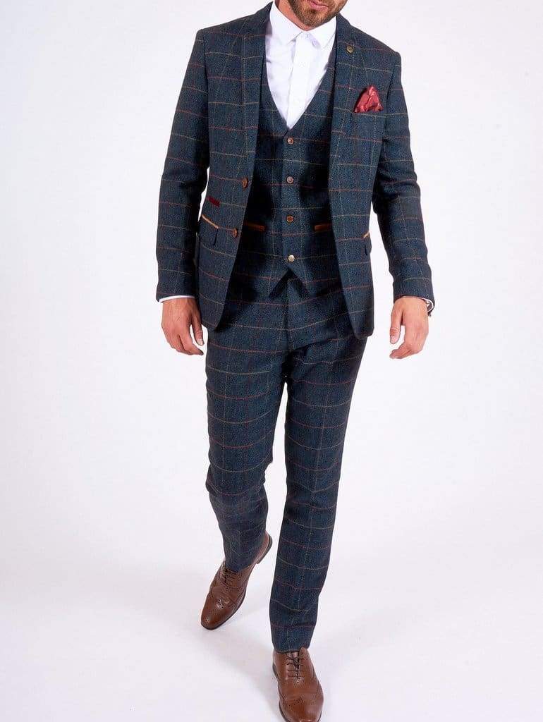 Marc Darcy Eton Men's Blue Slim Fit Tweed Check Blazer Jacket for Business, Wedding & Formal Occasions