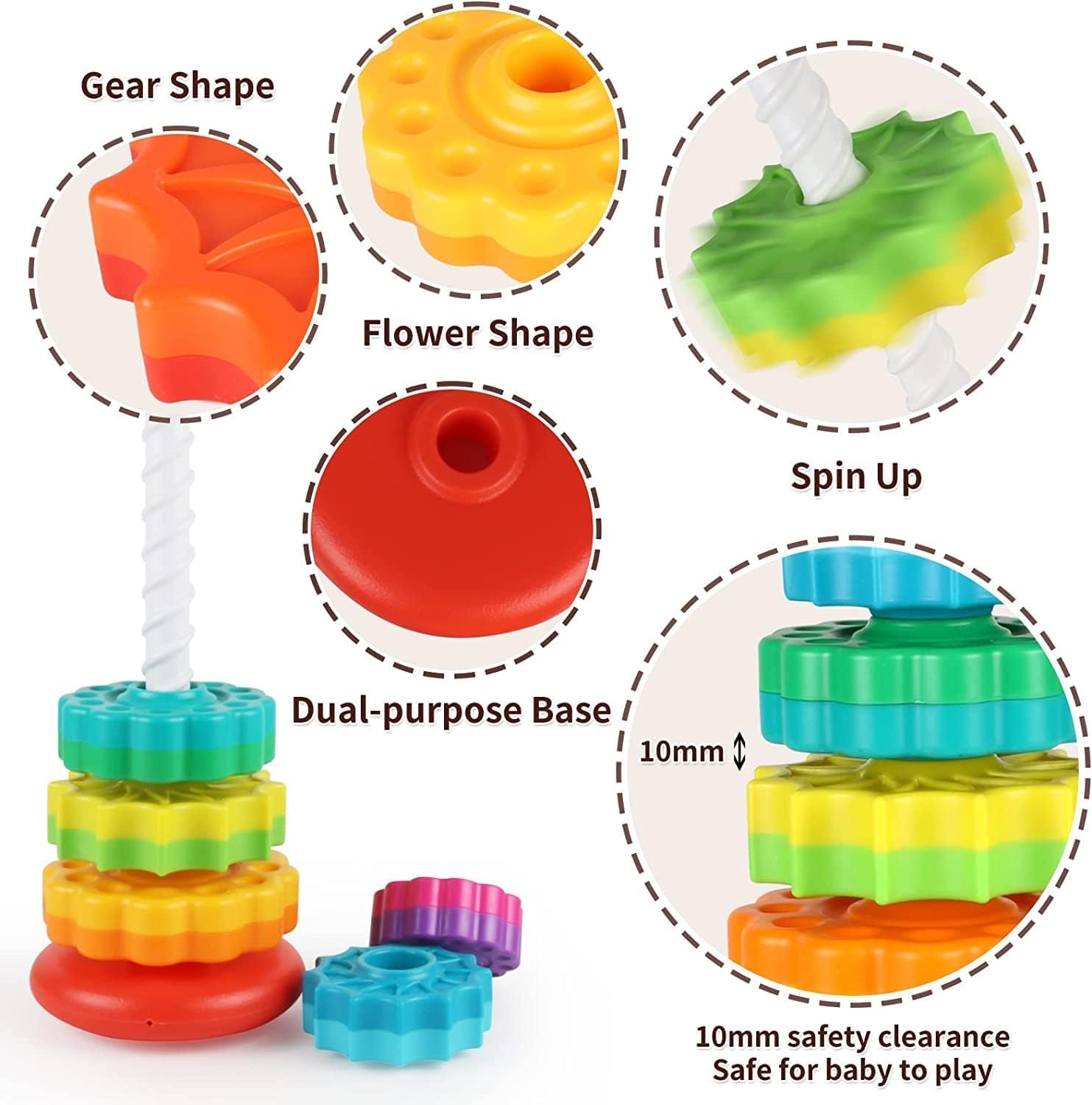 Baby Spinning Stacking Toys - ABS Plastic Rainbow Ring Stacker for Toddlers | Montessori Sensory Learning Toy for Autism & Early Education | Perfect for Playtime, Daycare & Developmental Activities