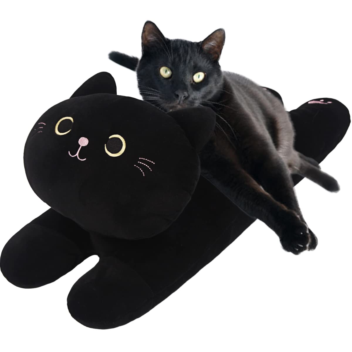 ARELUX 22 Inch Black Cat Plush Pillow - Soft Hugging Stuffed Animal Throw Pillow for Adults & Kids | Cute Kitten Sleeping Pillow for Bed, Sofa, Car | Perfect Gift for Cat Lovers, Friends & Family Birthday