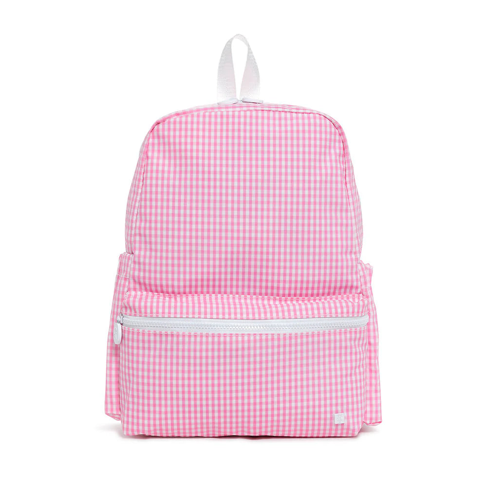 TRVL Design Backpacker Gingham Pink Backpack - Stylish & Durable Travel Backpack for Women, Perfect for Hiking, Camping & Daily Commute