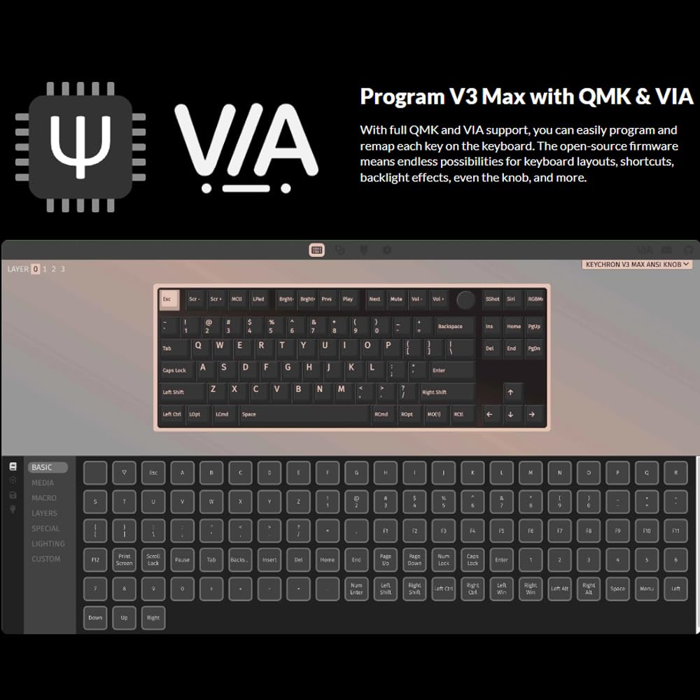 Keychron V3 Max 80% Wireless Custom Mechanical Keyboard with Knob - QMK/VIA Programmable, Hot-Swappable Gateron Jupiter Banana Switches, Bluetooth 5.1/2.4GHz/Wired RGB Backlit - Compatible with Mac & Windows - Perfect for Gaming, Coding & Office Work