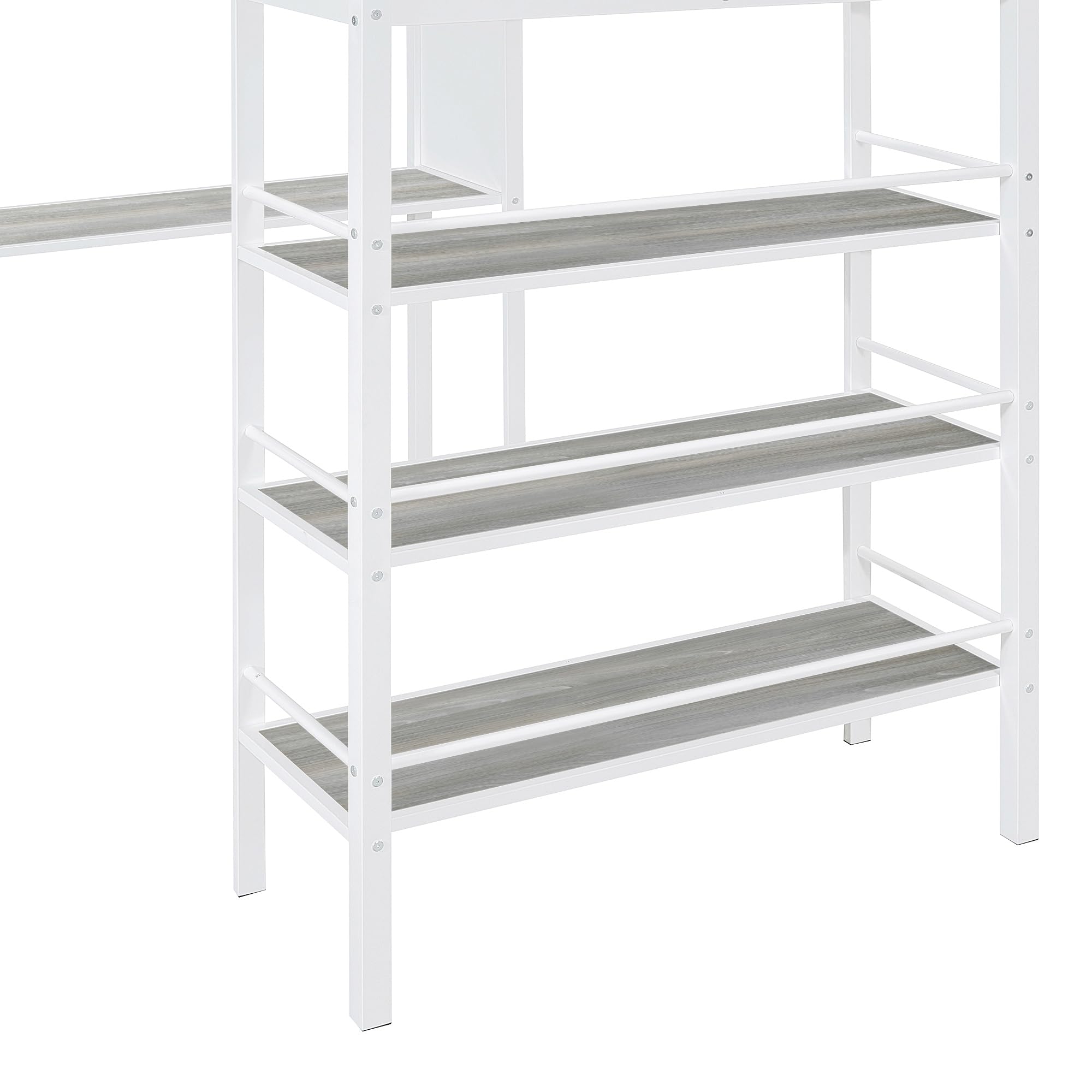 BOVZA Twin Size Loft Bed with Study Desk, Whiteboard & 3 Storage Shelves - Sturdy Metal Frame with Ladder & Safety Rails for Kids & Teens - Space-Saving Bedroom Solution for Small Rooms, Dorms & Apartments - White
