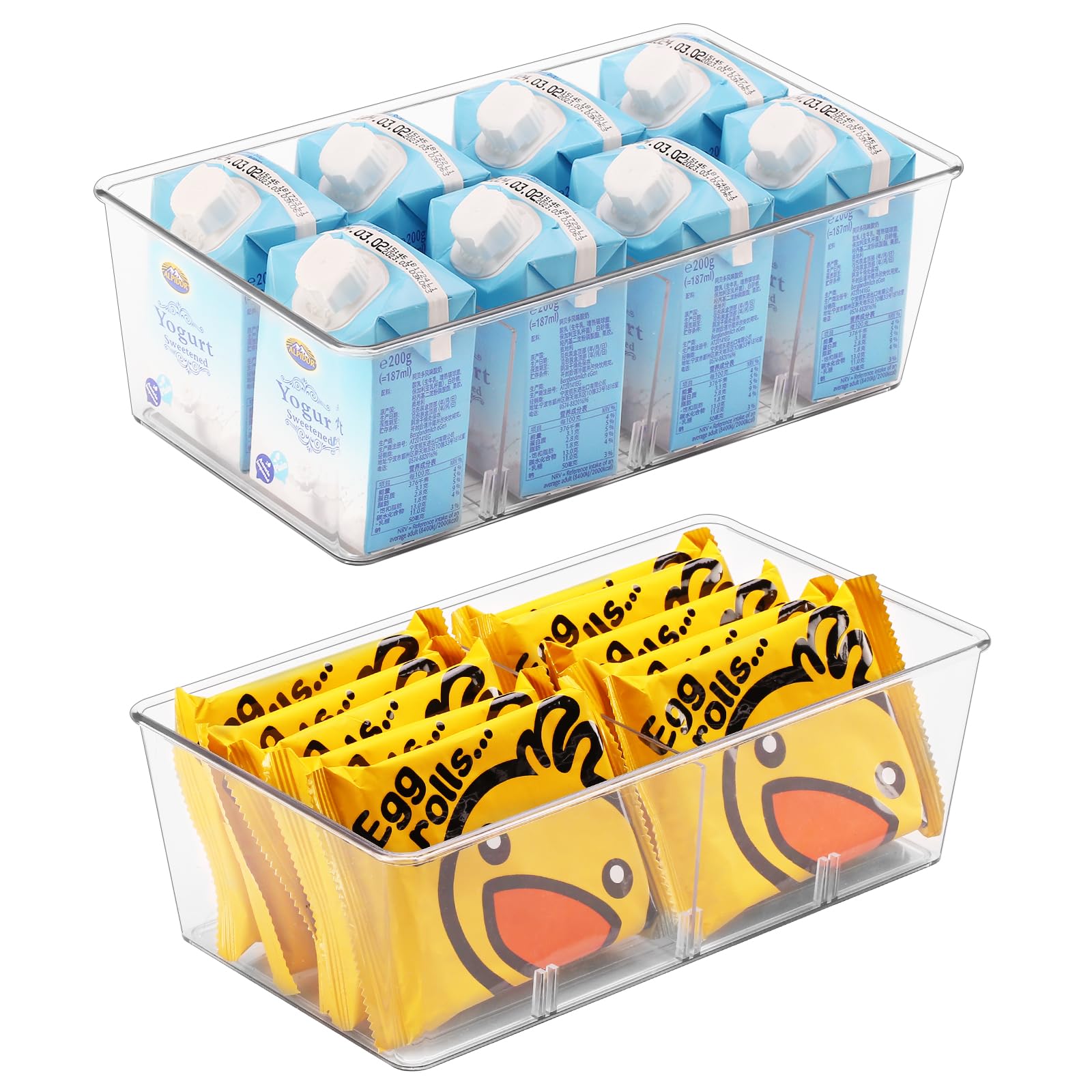 Hronta 2 Pack Clear Kitchen Storage Bins - 4 Compartment Pantry Organizer for Snacks, Spices, Tea Bags - Fridge & Cabinet Organization Solutions for Home, Office, Dorm Room