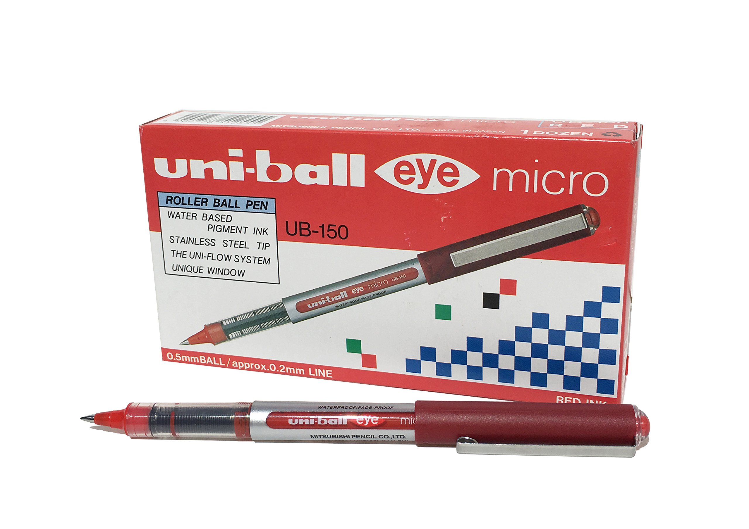 Uni-ball UB-150 Eye Micro Rollerball Pens - 12 Pack with Red Super Ink, 0.5mm Fine Tip for Smooth Writing - Perfect for Office, School, Note Taking & Gift Giving