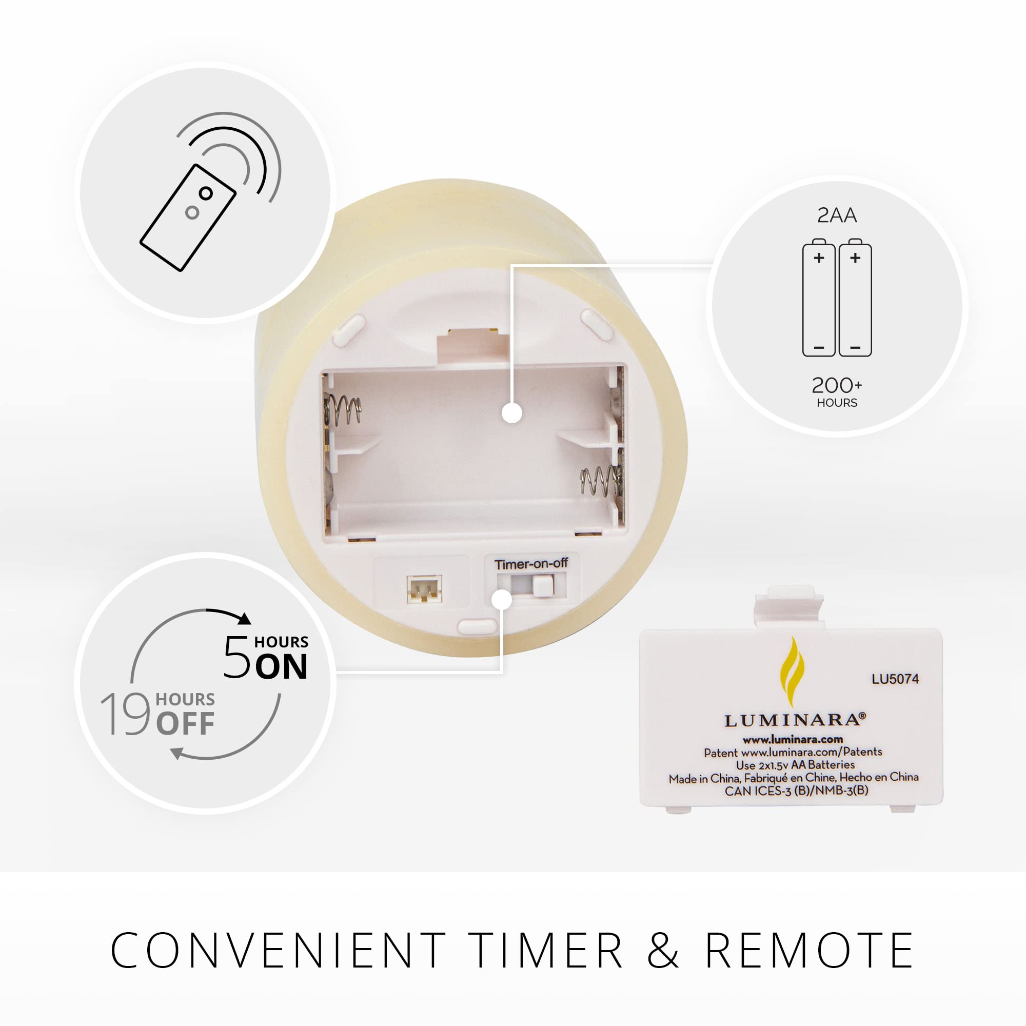 Luminara Realistic Flameless LED Candles - Set of 3 Ivory Pillar Candles with Remote Control, Moving Flame Effect, Timer & Melted Wax Design | Battery Operated, Safe for Home Decor, Weddings, Dining & Relaxation