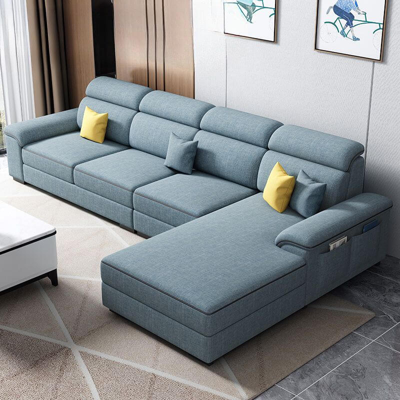 L-Shaped Right Chaise Sofa with Concealed Support & Solid Wood Frame - Perfect for Living Room, Home Theater, and Small Spaces