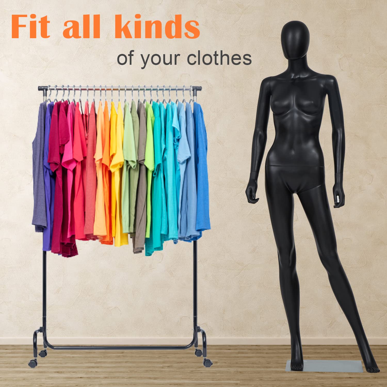 Adjustable Female Mannequin with Detachable Body & Metal Stand - Black Full Body Dress Form for Clothing Display, Fashion Boutique, Cosplay Costume Fitting, and Holiday Decor