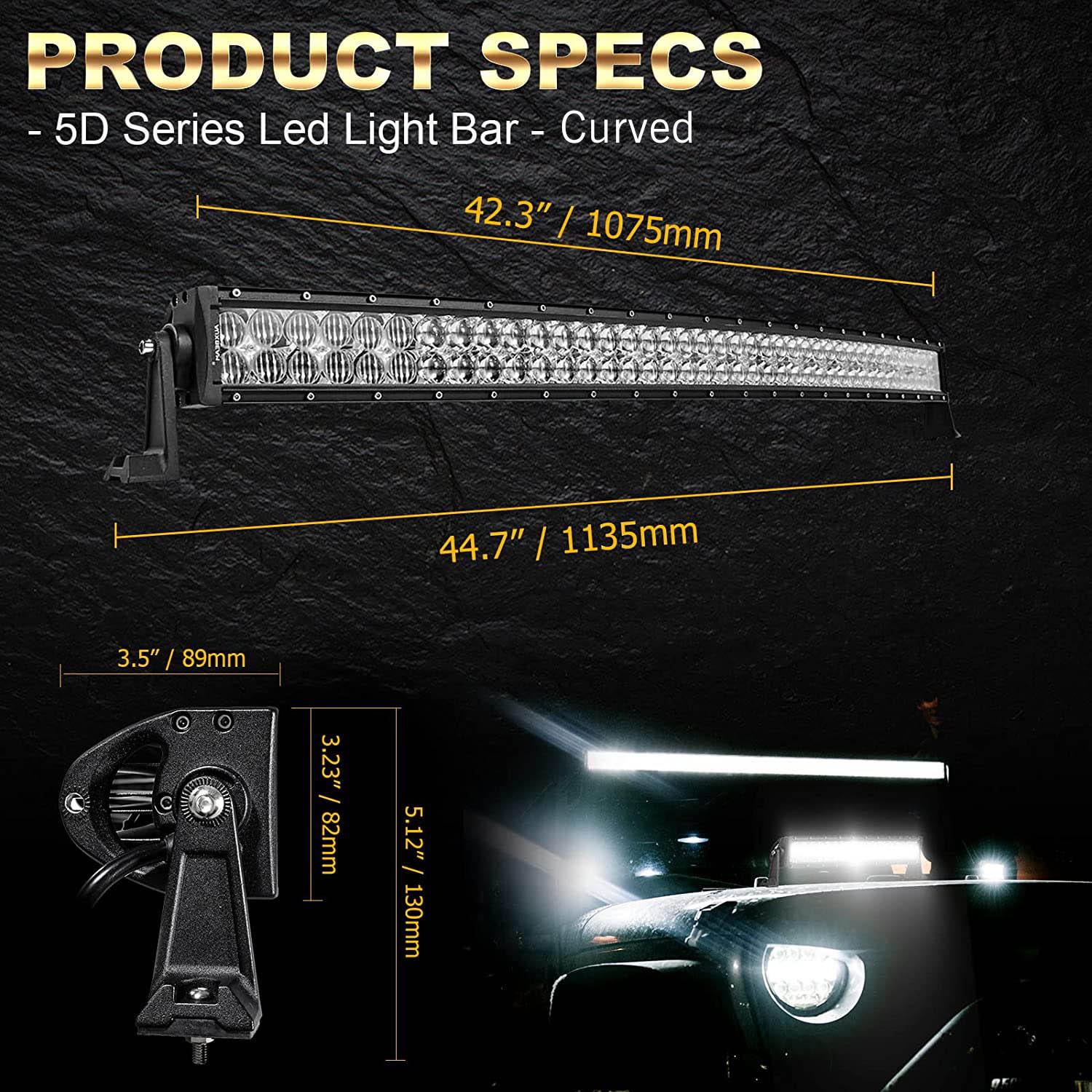 42 Inch 5D Series LED Light Bar with Roof Windshield Mounting Bracket - Compatible with 2014-2019 Can Am Commander 1000 & 800 Models - Off-Road, Truck, ATV, UTV Lighting Upgrade for Night Driving & Adventure