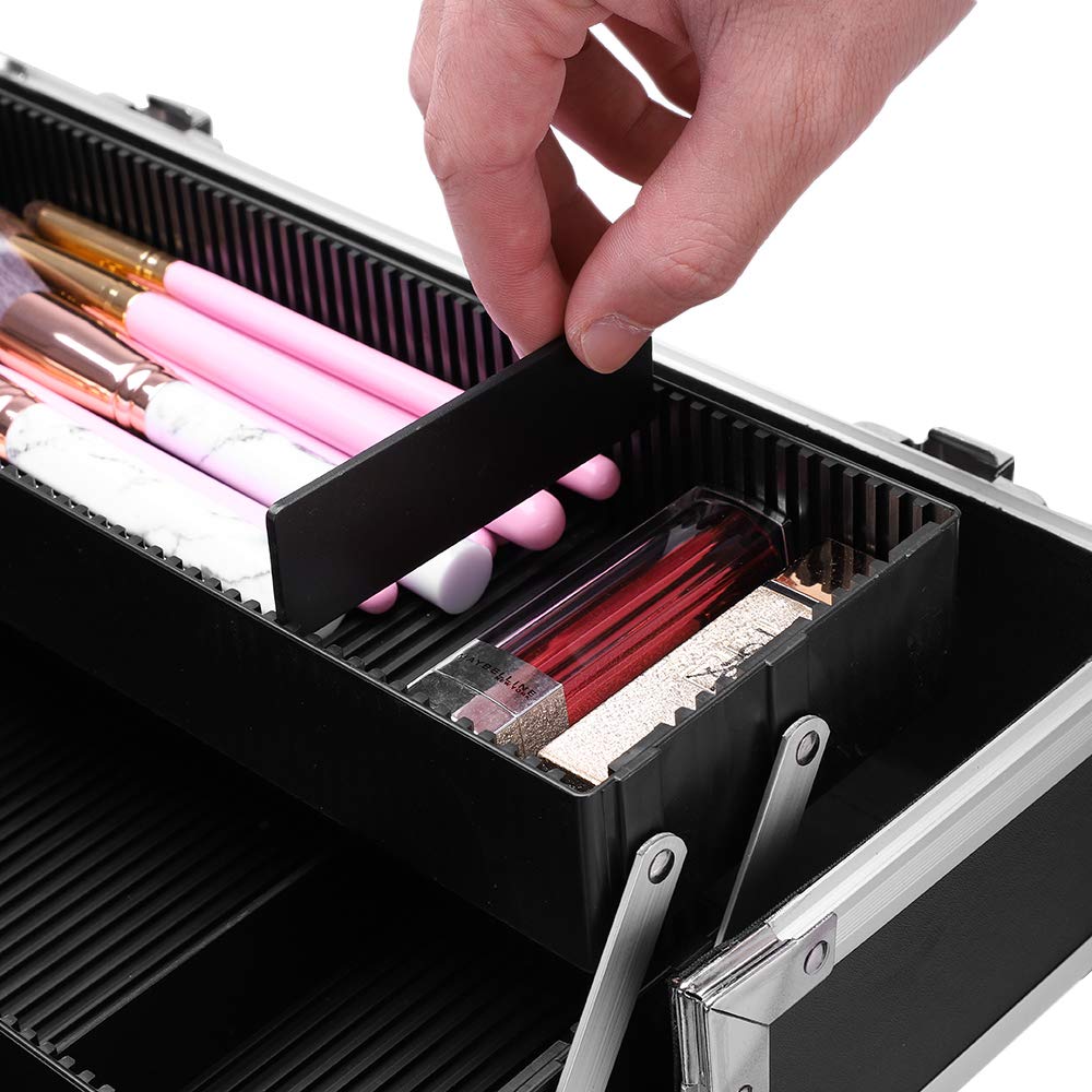 Professional 3-in-1 Rolling Makeup Train Case - Silver Cosmetic & Jewelry Storage Organizer with Wheels | Portable Beauty Trolley for Makeup Artists, Salon Professionals & Travel Use