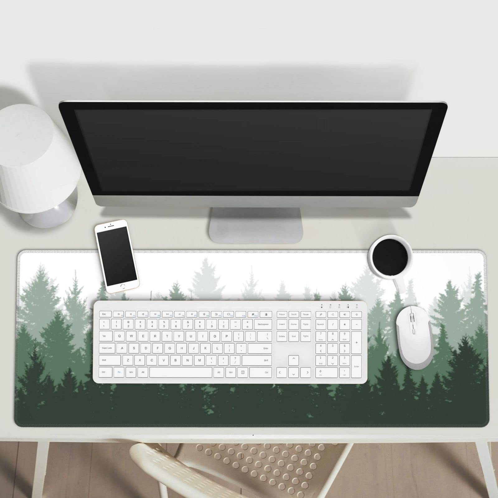 Green Tree Forest Gaming Mouse Pad - Non-Slip XL Large Mousepad with Stitched Edge & Rubber Base - Perfect for PC, Laptop, Computer Gaming & Office Work