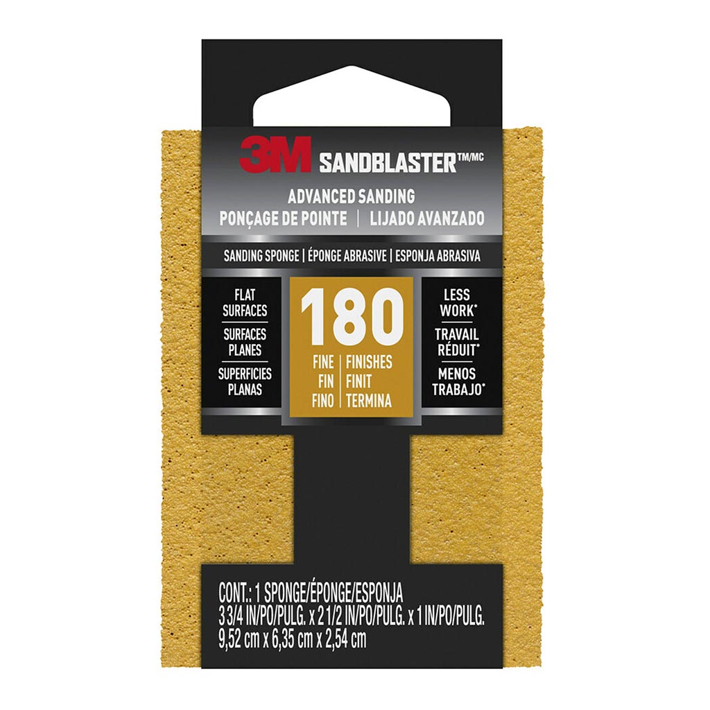 3M SandBlaster Sanding Sponge 20907 - 180 Grit Gold Sponge for Wood, Metal & Drywall Sanding - Perfect for DIY Projects & Professional Use