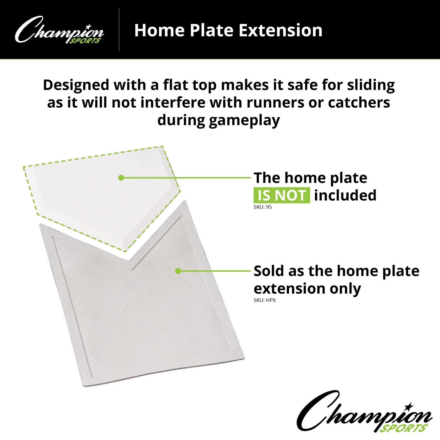 Champion Sports Baseball Home Plate Extension - Durable Rubber Base for Training & Games - Perfect for Backyard, Field, and Practice Sessions