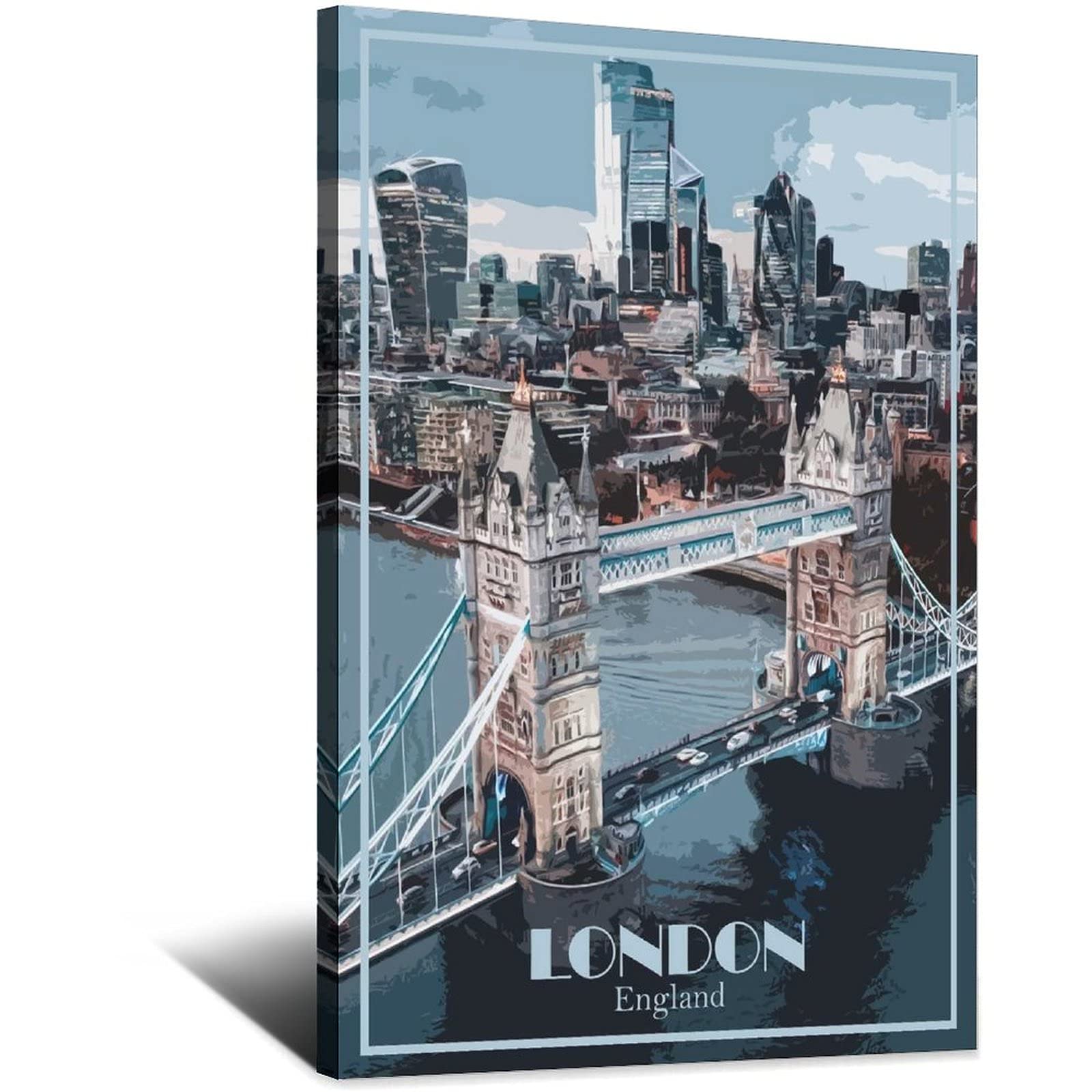 Vintage London England City Travel Poster - Wall Art Decor Canvas Print 24x36 Inches (60x90cm) for Living Room, Bedroom & Office