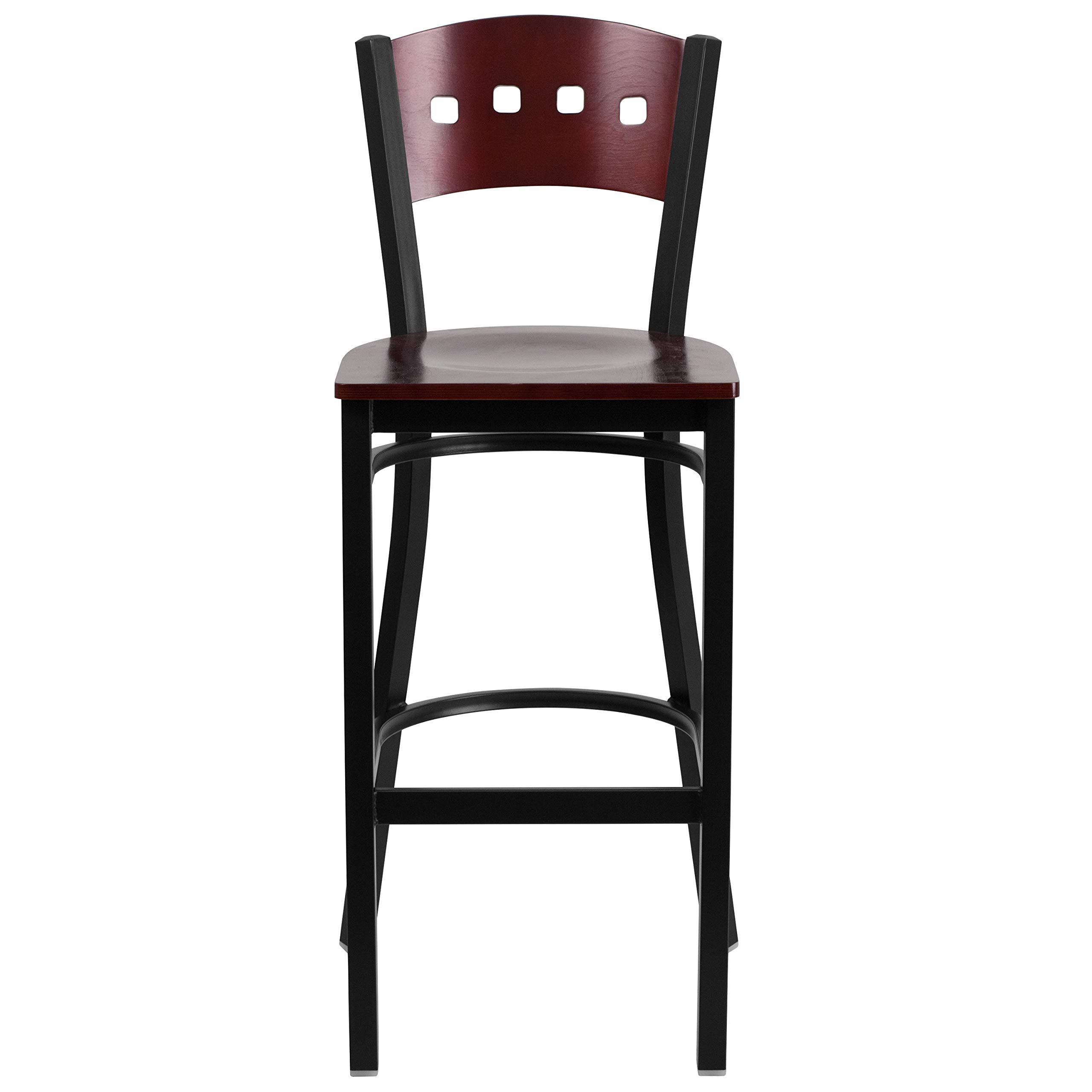 Flash Furniture 2-Pack HERCULES Series Black Metal Bar Stools with Mahogany Wood Seat & Back - 24