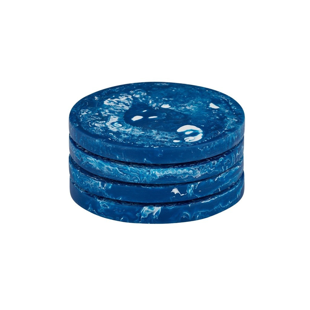 Assemble Kip Set of 4 Resin Coasters 10cm Cobalt Blue - Perfect for Coffee Tables, Bars & Home Decor