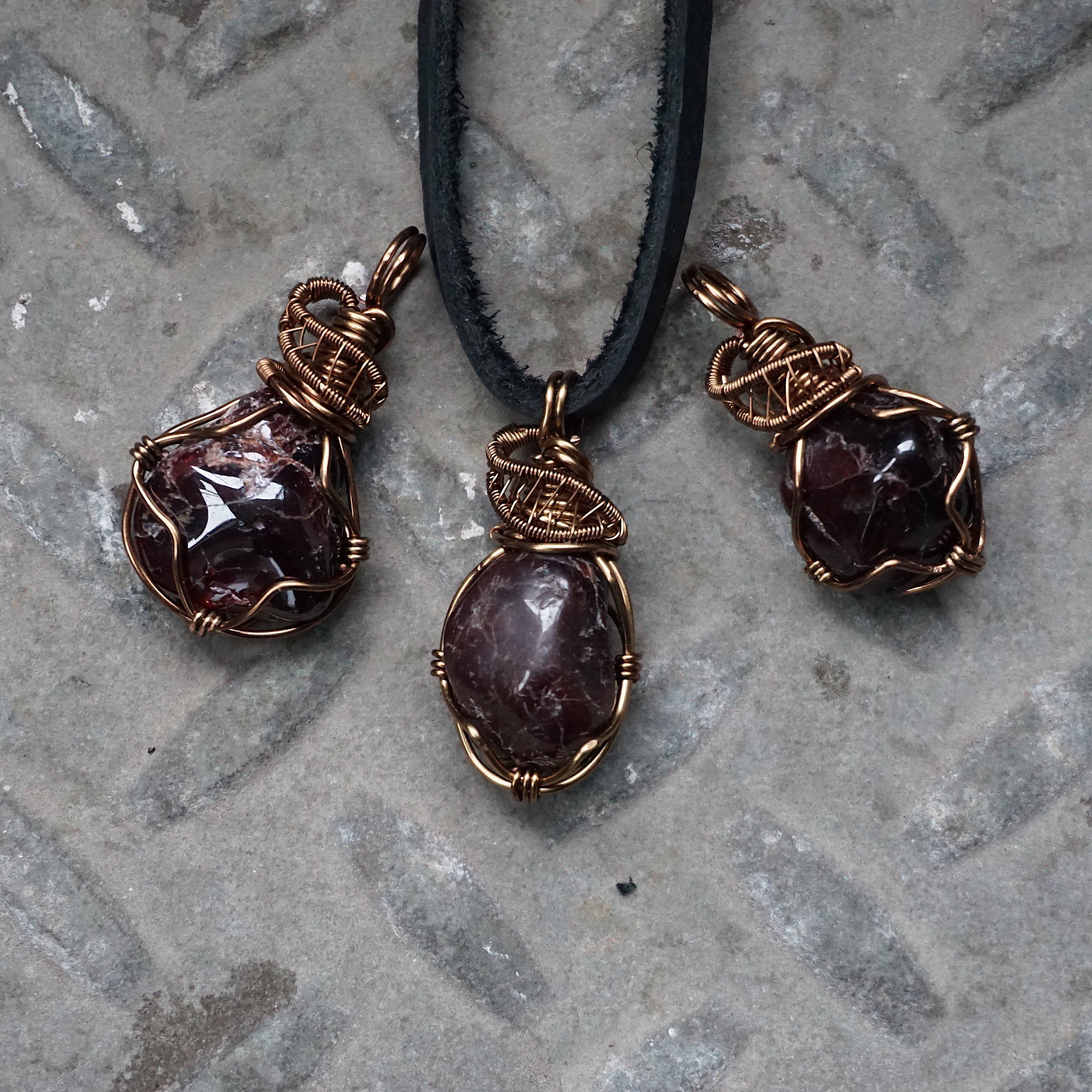 Antique Bronze Men's Garnet Pendant with Black Leather Cord - Perfect for Gifts, Weddings & Everyday Jewelry