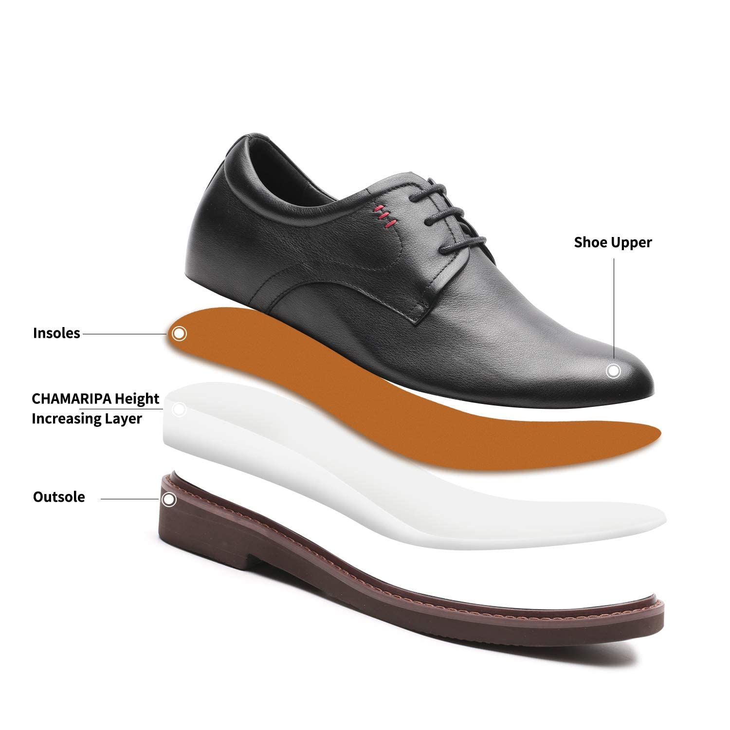 CHAMARIPA Men's Invisible Height Increasing Elevator Shoes - Lace Up Leather Formal Oxford Dress Shoes for Tuxedo & Business Attire | Comfortable Lift Shoes to Boost Confidence for Work, Dating & Special Occasions