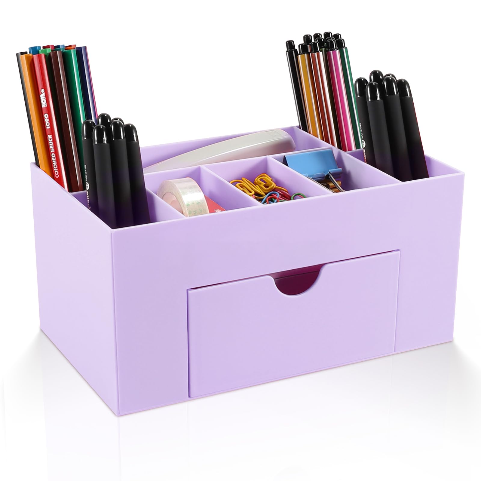 8-Compartment Purple Desk Organizer with Pen Holder & Pencil Cup - Office Supplies for Desk Organization | Perfect for Home, Office & School Workspace Accessories