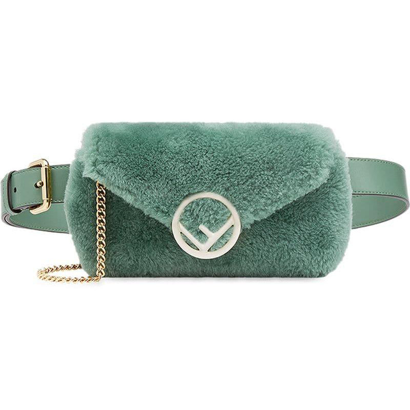 Fendi Sea Green Shearling Convertible 2-in-1 Crossbody Belt Bag for Women | Luxury Designer Handbag for Everyday Use, Travel & Night Out