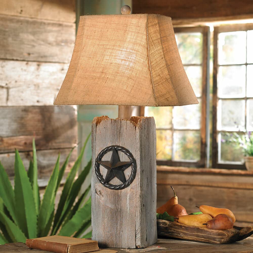 Vintage Rustic Star Table Lamp - Black Forest Decor for Cabin, Living Room, Nightstand, Desk - 16