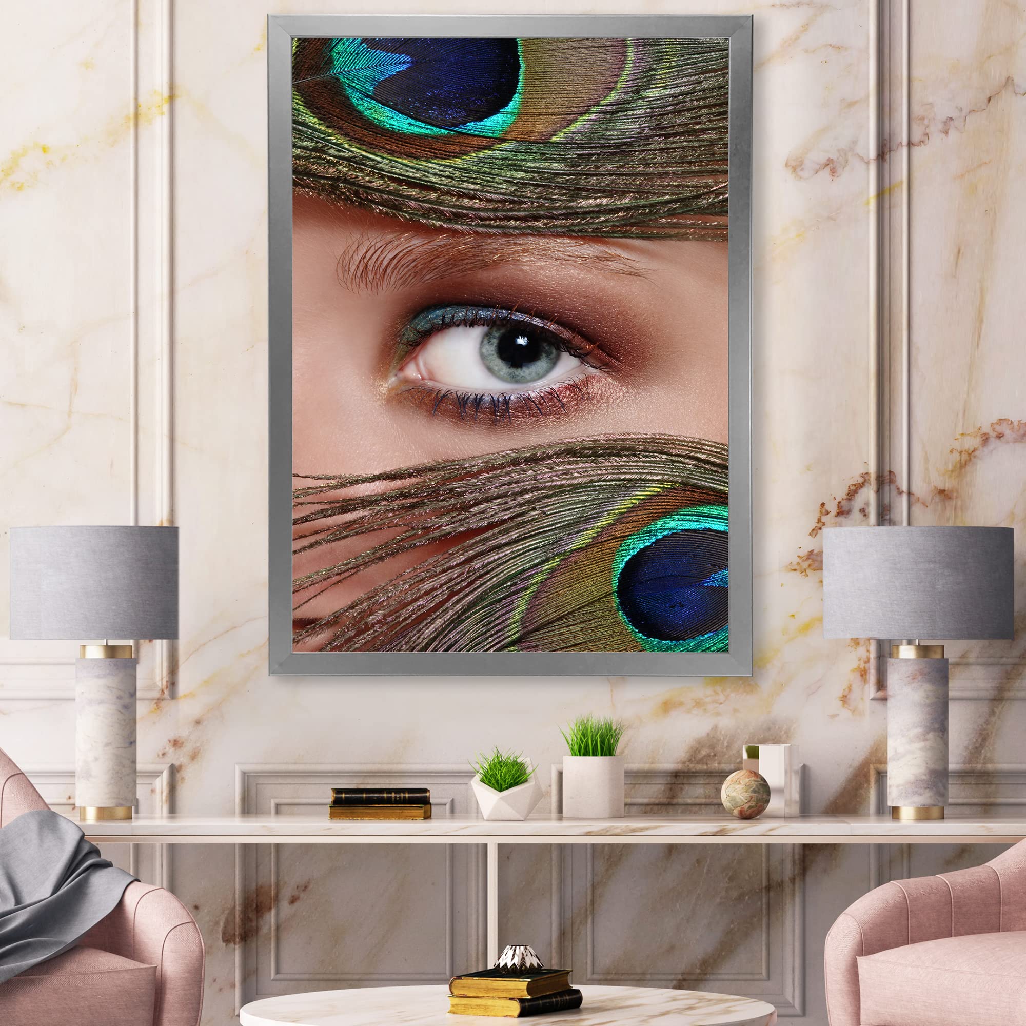 Bohemian Peacock Feather Wall Art - Handmade Framed Eye Design for Living Room, Bedroom & Office Decor | Unique Eclectic Home Decor Gift