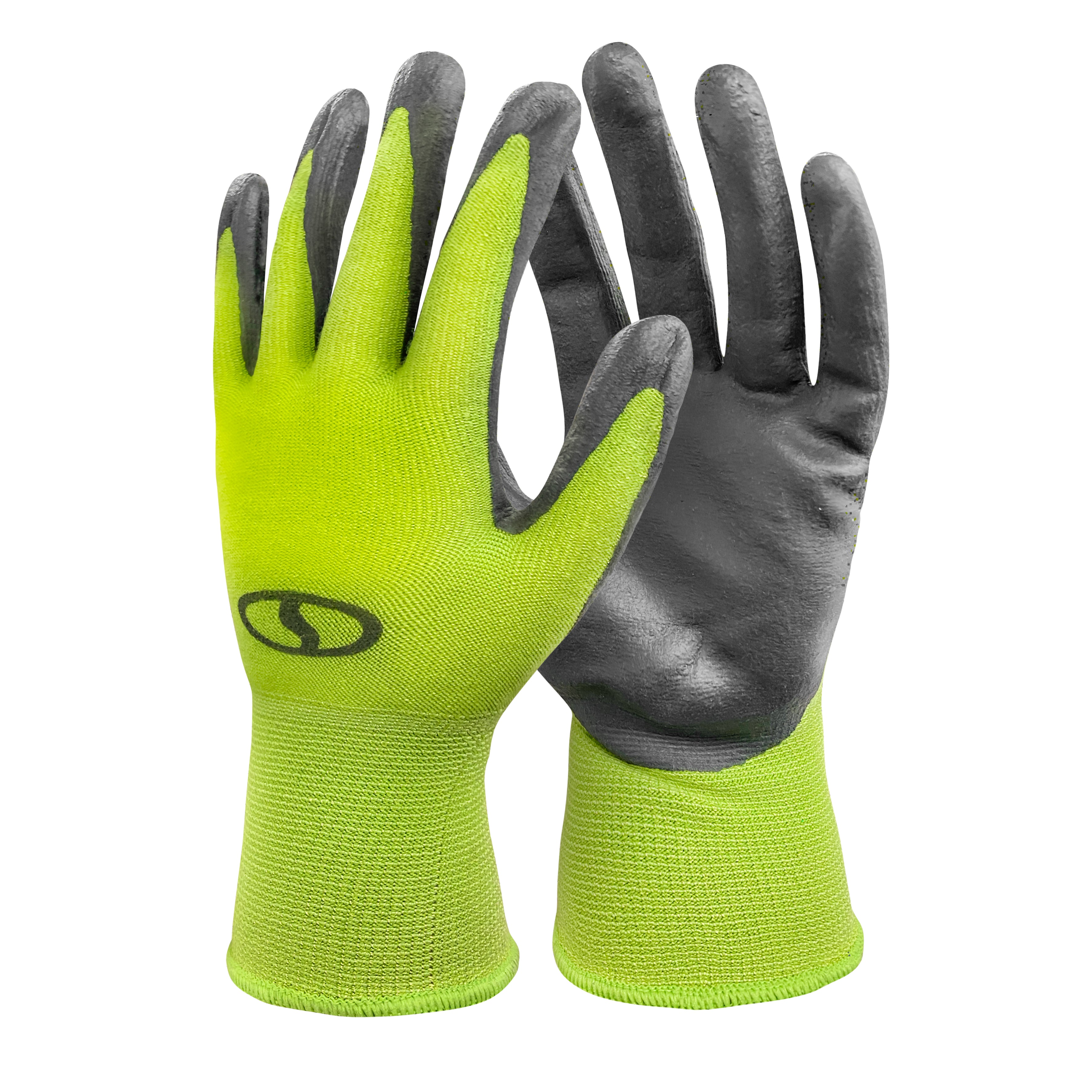 Sun Joe GGNP S3 Nitrile Palm Reusable Washable Gloves - Gardening, DIY, Cleaning, Household Chores | Tactile Grip, One Size Fits Most | 3-Pack Green Gloves for Outdoor Work, Yard Maintenance & Home Projects
