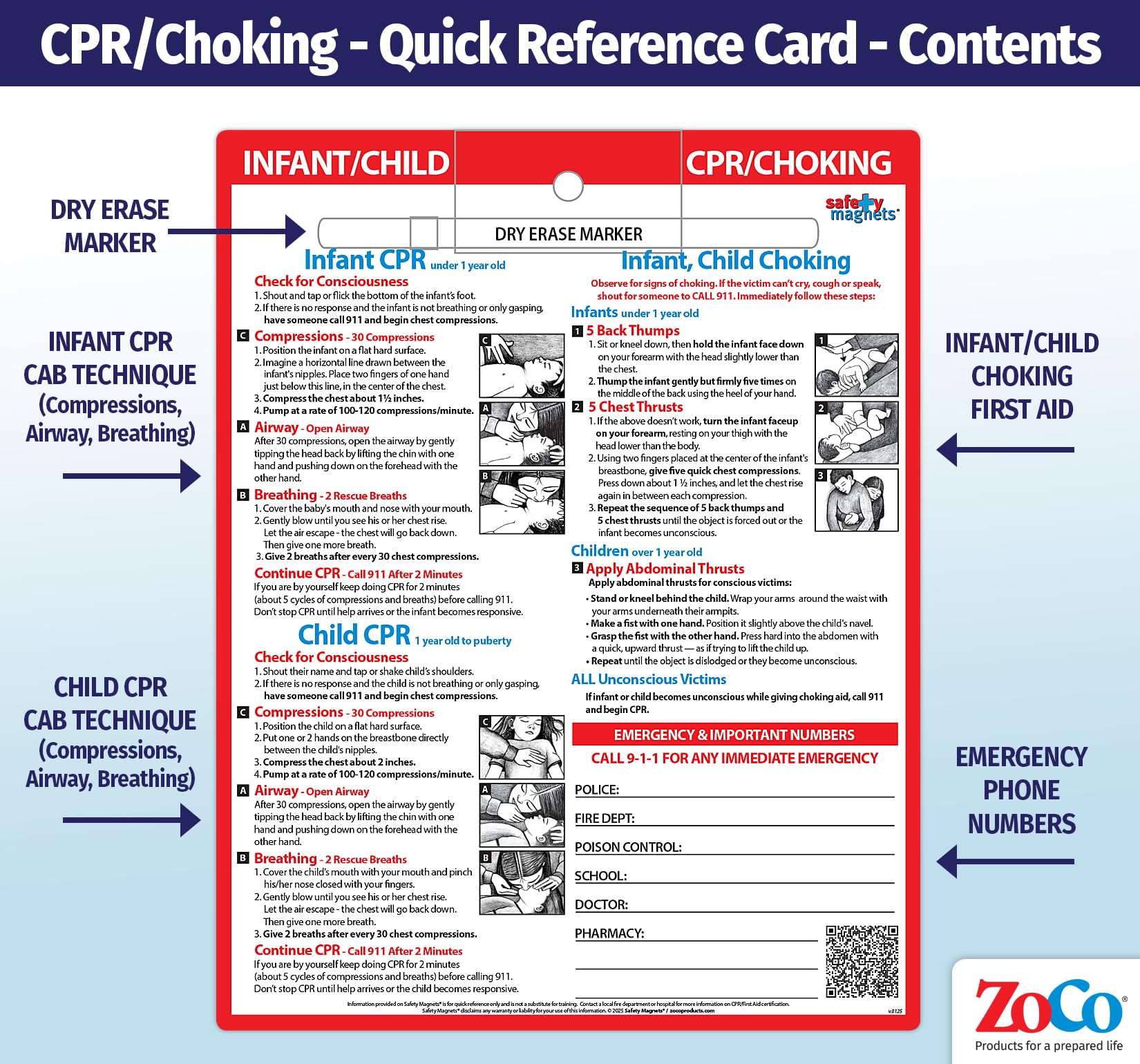 20 Pack Infant & Child CPR Choking First Aid Magnets - Laminated Emergency Quick Reference Cards with Marker (8.5x11 in) - Perfect for Daycares, Schools & Home Safety