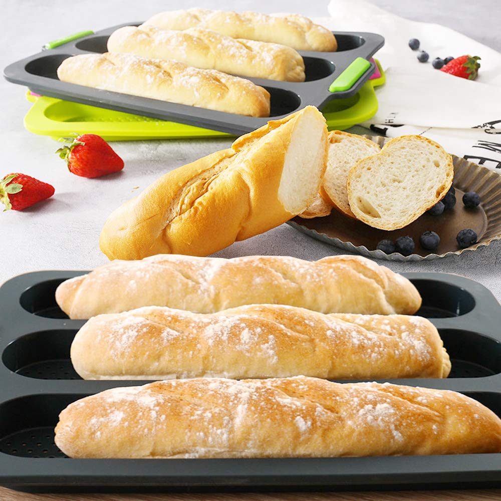 Premium Silicone Baguette Baking Mold - 3-Wave French Bread Loaf Pan for Homemade Baguettes (Grey) | Perfect for Baking, Meal Prep & French Cuisine at Home