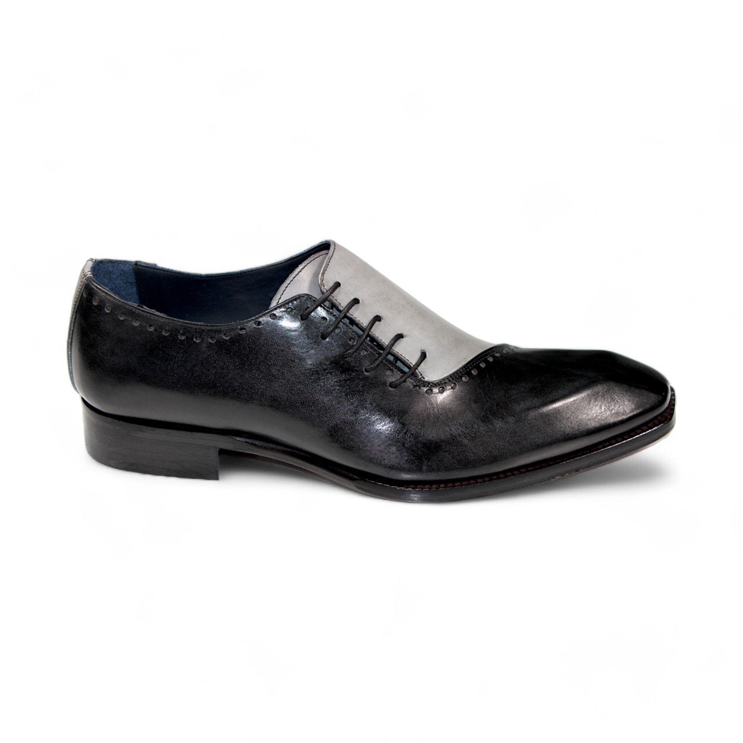 Duca Di Matiste Veroli Men's Dress Shoes - Premium Black & Grey Leather Oxfords for Business, Wedding & Formal Occasions