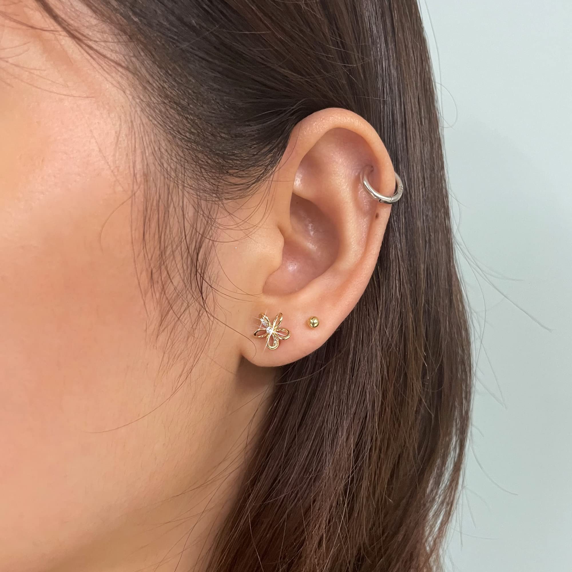 14K Yellow Gold Flower Stud Earrings for Women - AAAAA CZ Small Stud Earrings Jewelry - Perfect for Everyday Wear, Gift Giving & Special Occasions