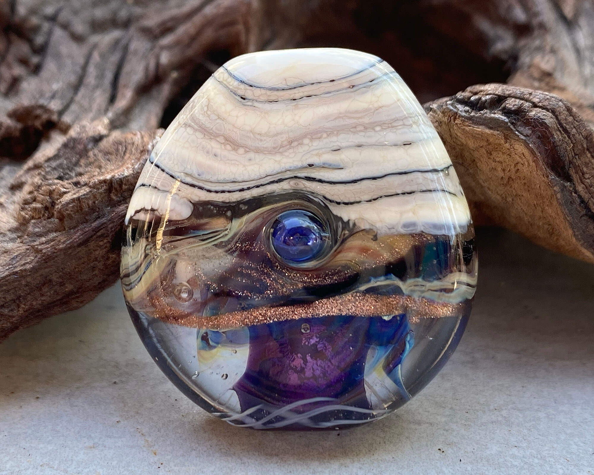 Handmade Purple Shimmer Organic Glass Lampwork Focal Bead for Jewelry Making - DIY Necklace, Bracelet, Earrings Craft Supplies - Perfect for Beaders and Artisan Creations