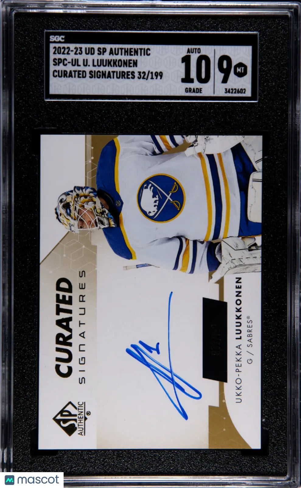 2022 UD SP Authentic Ukko Pekka Luukkonen Curated Signatures Auto SGC 9 /199 Hockey Card - Rare Collectible for NHL Fans, Perfect for Trading & Display in Your Sports Memorabilia Collection