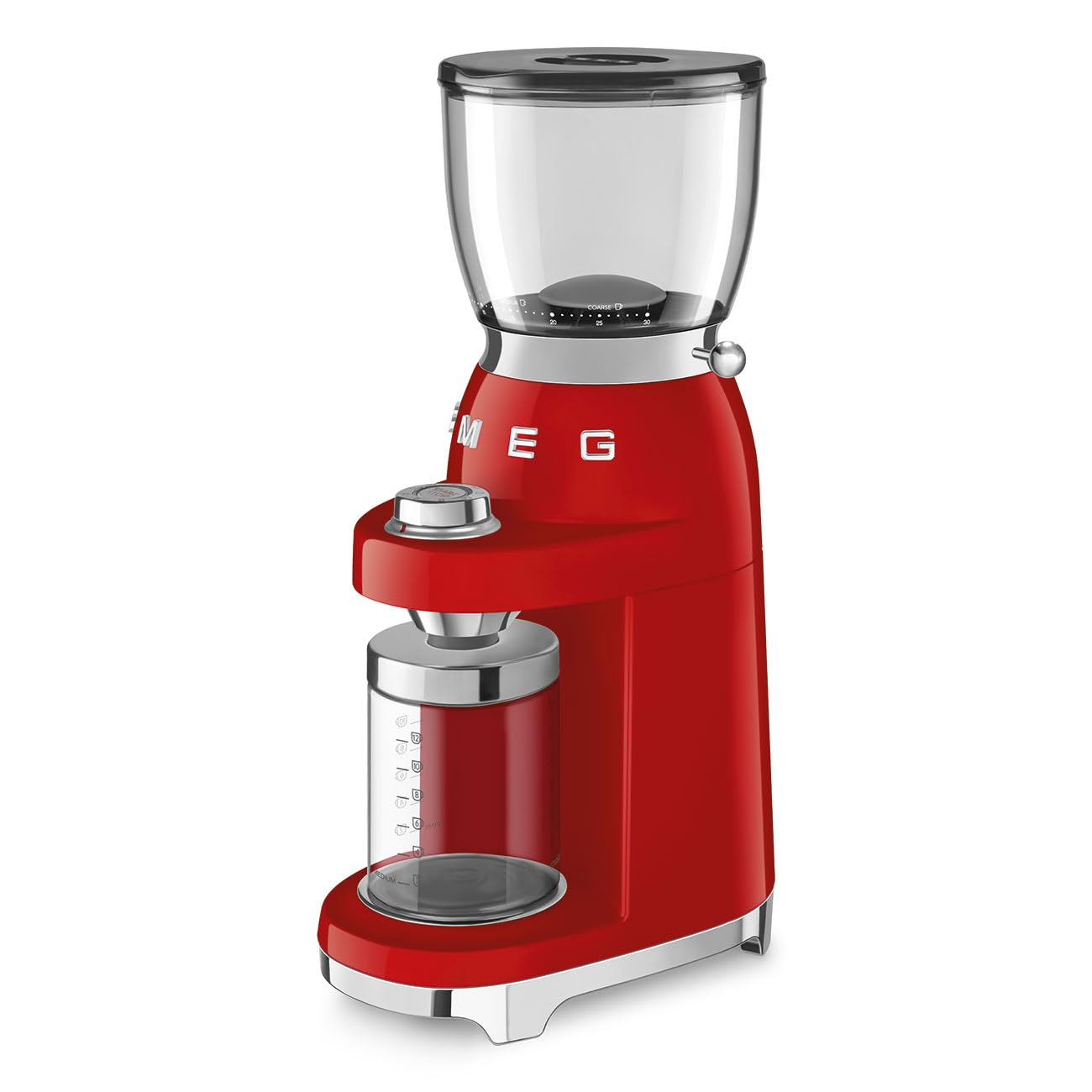 Smeg CGF01RDEU 150W Electric Coffee Grinder - Red Plastic Design for Fresh Ground Coffee | Perfect for Home, Office & Espresso Bars