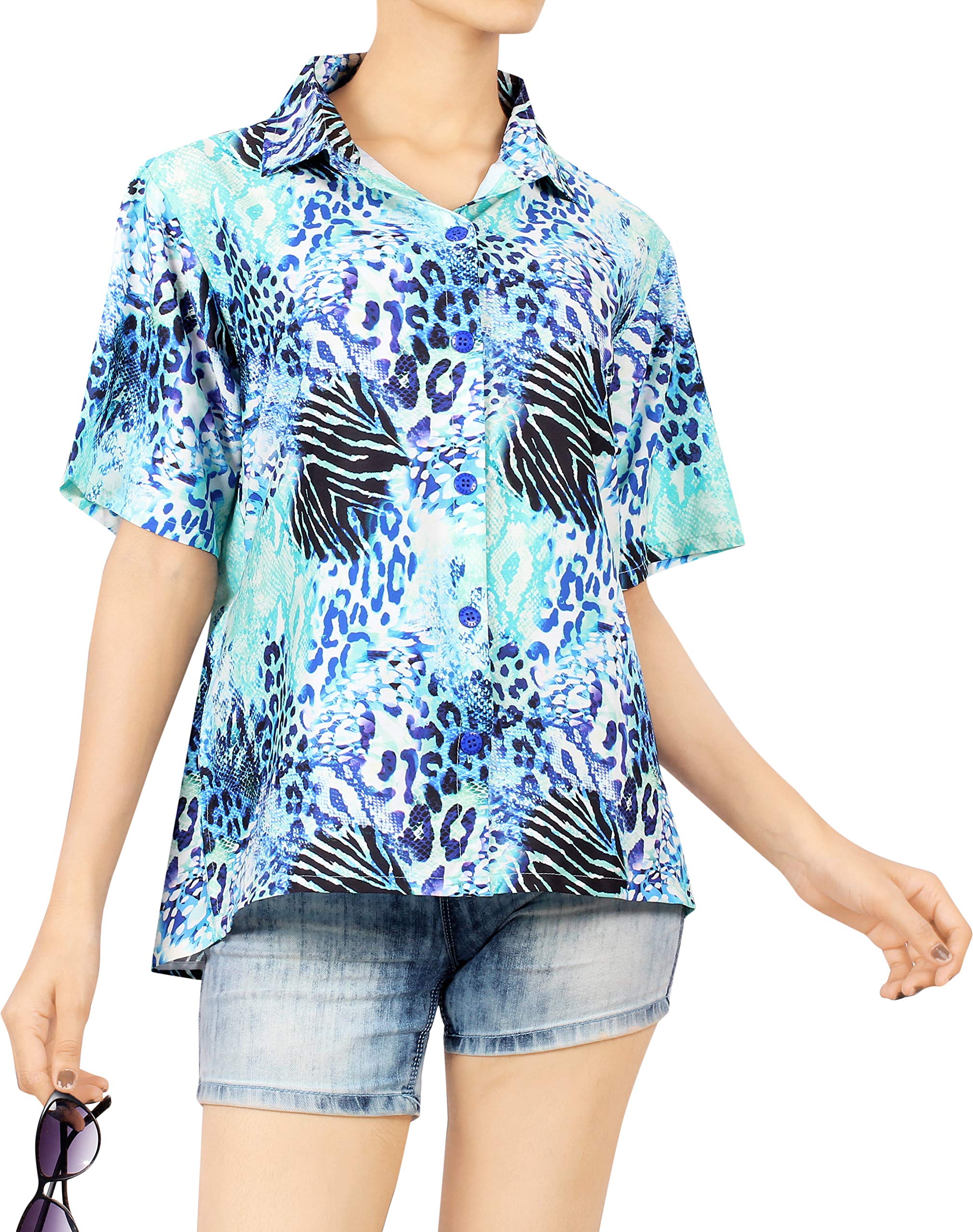 Happy Bay Women's Hawaiian Beach Short Sleeve Blouse - Floral Vacation Shirt for Summer, Pool Party & Tropical Getaways