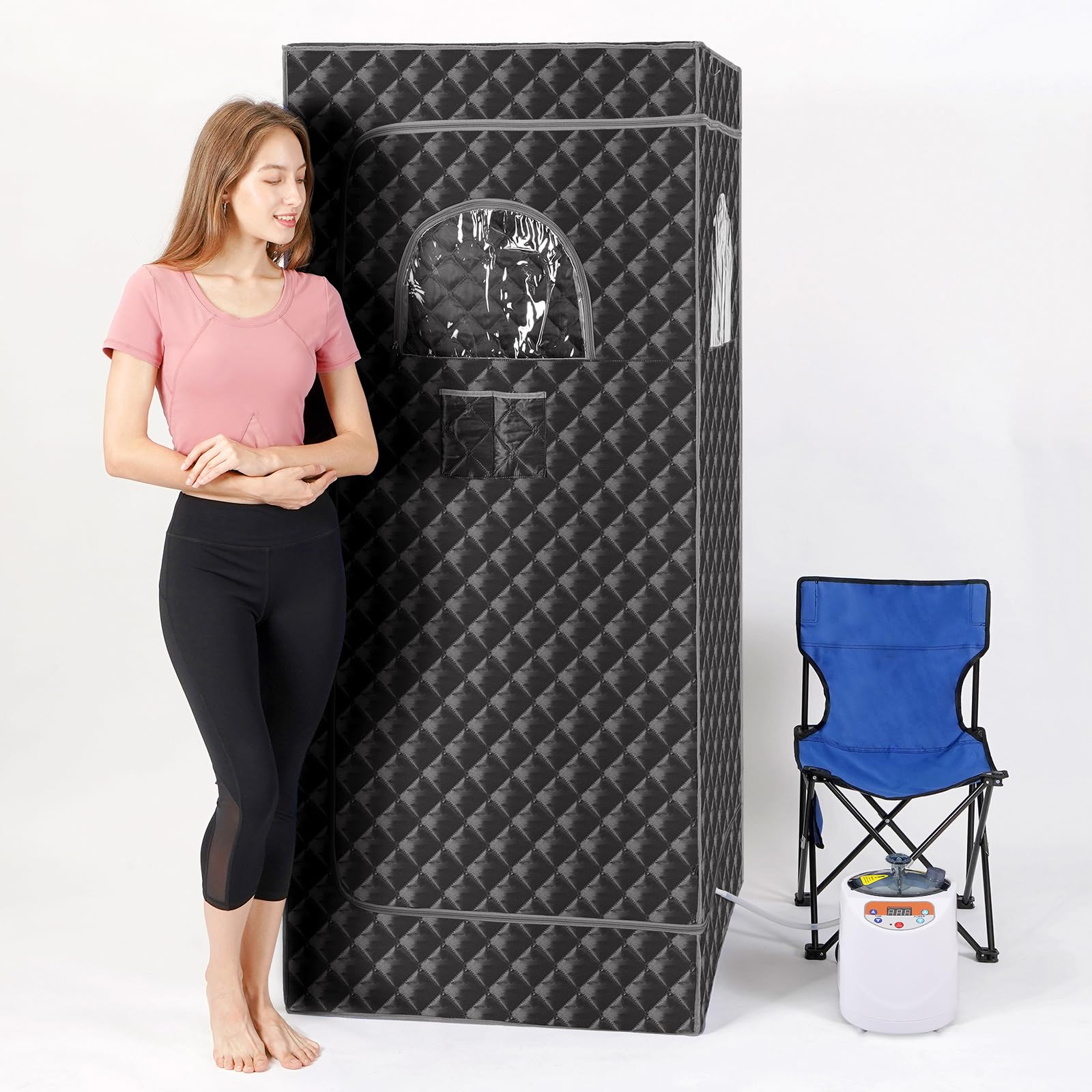 Portable Home Sauna Tent for Single Person - 3L 1100W Steamer, Large Full Body Steam Sauna Box with Chair, Foot Massager & Remote Control (Grey) - Perfect for Home Spa, Relaxation & Detox Therapy