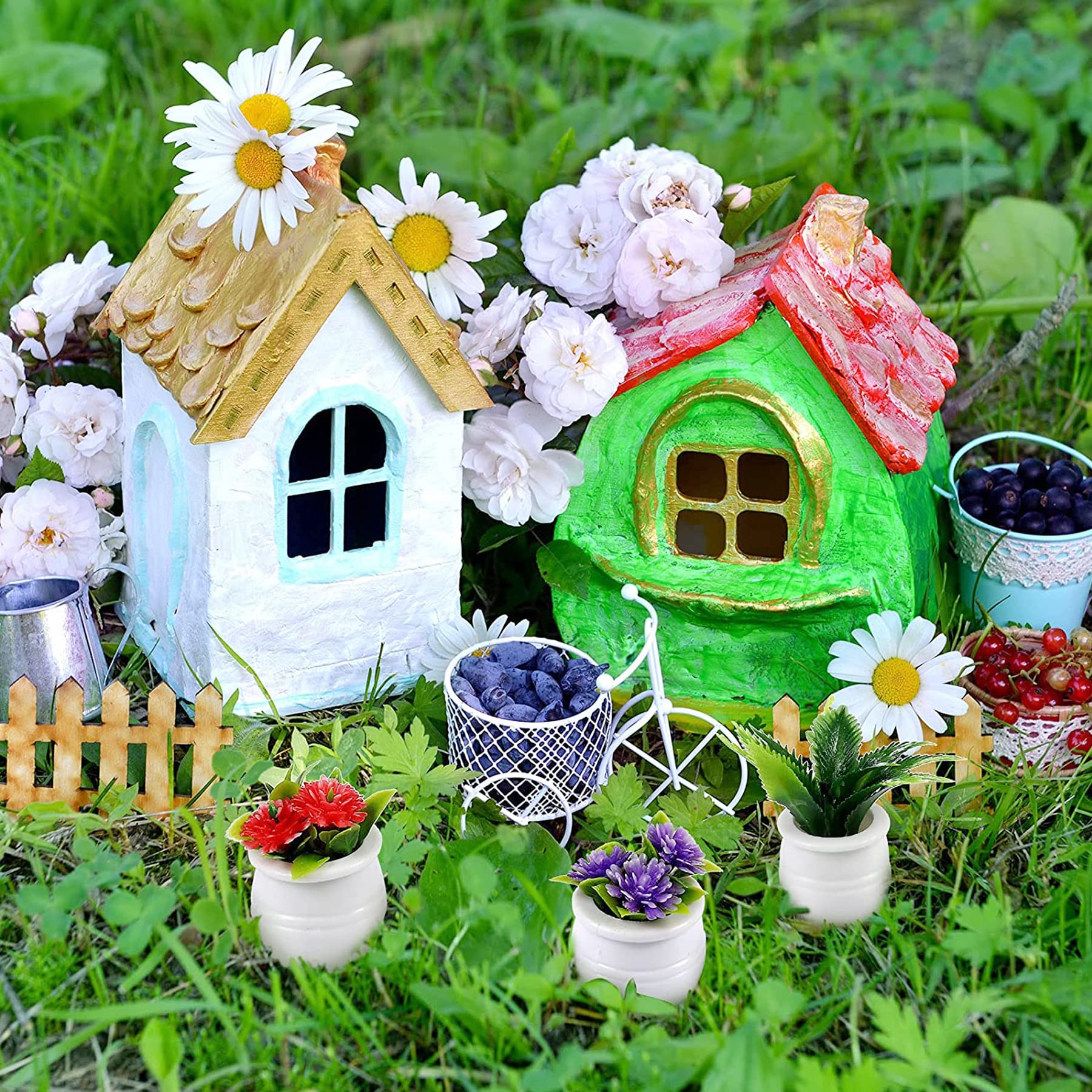 20 PCS Miniature Potted Plants Set - Artificial Succulents & Flowerpots for Dollhouse Garden Decor, DIY Mini Fairy Garden, Terrarium, and Home Decoration