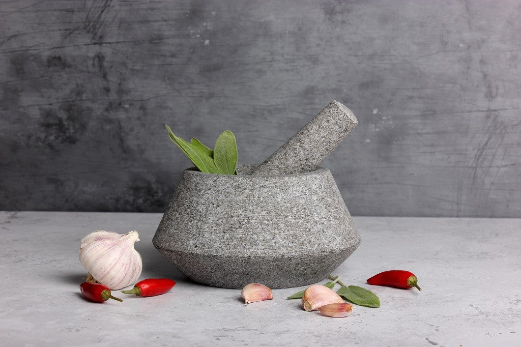 Premium Granite Mortar and Pestle Set - 6.9 x 3.5 Inches - Heavy Duty Molcajete for Grinding Spices, Herbs & Guacamole - Perfect for Kitchen, Cooking & Mexican Cuisine