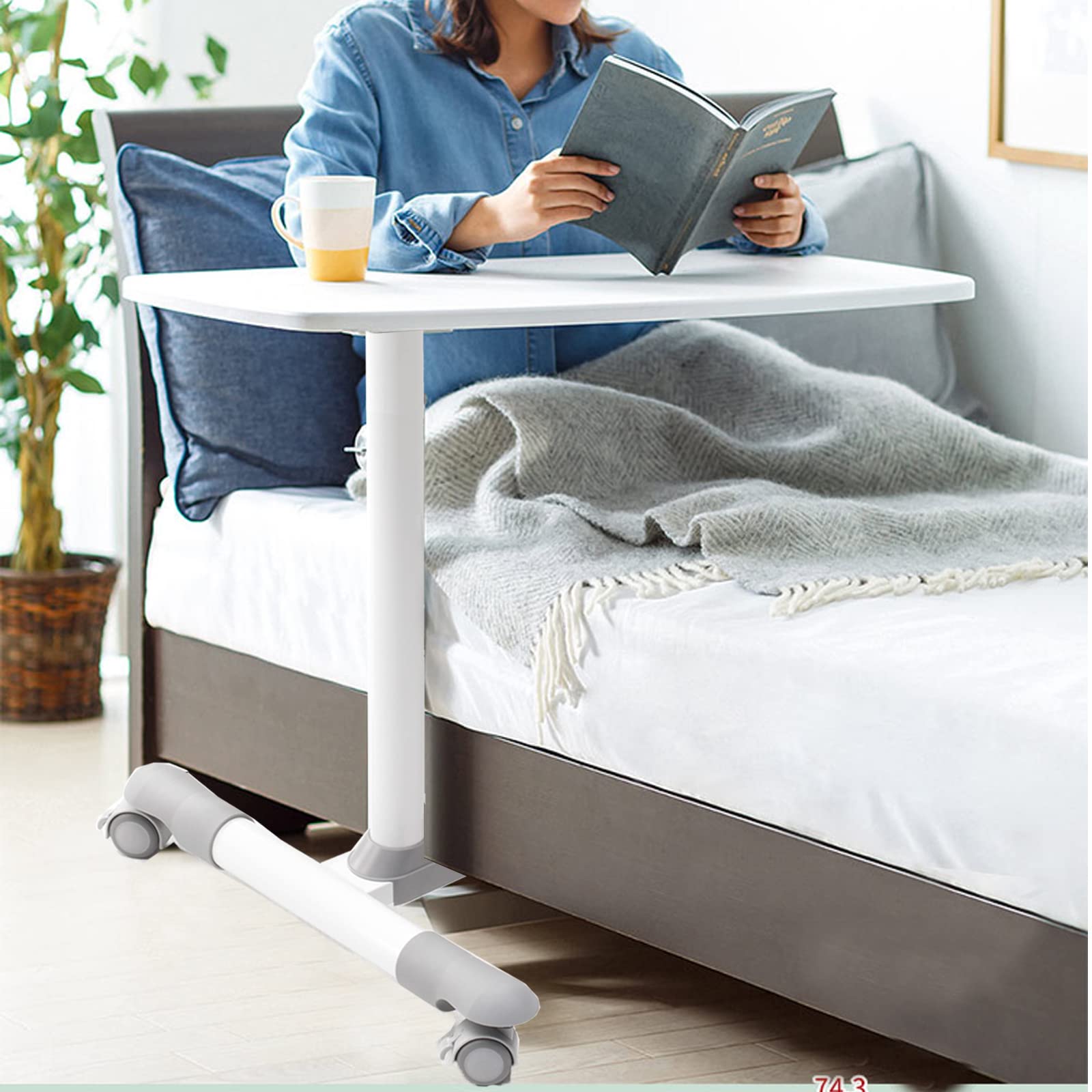 Adjustable Overbed Table with Wheels - Rolling Tray Table for Hospital Bed, Bedside Laptop Desk - Portable Mobile Work Surface for Eating, Working, Reading in Bed (Black) - Perfect for Patients, Elderly Care & Home Office Use