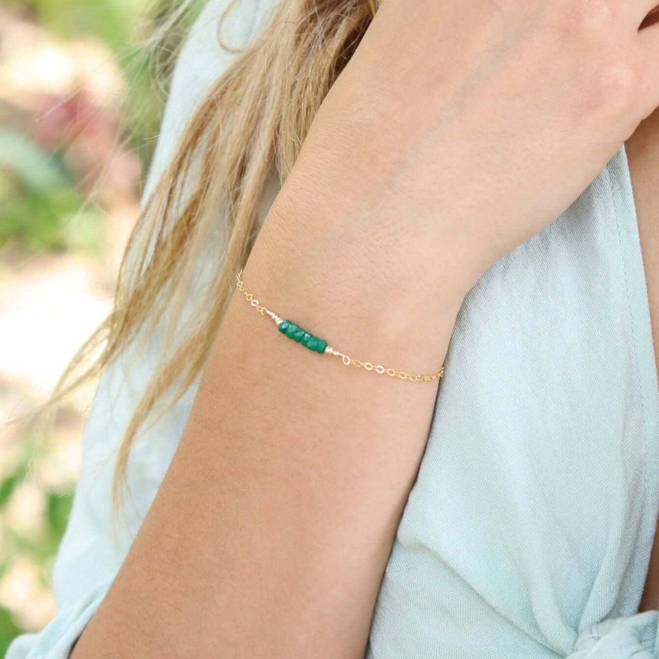 Sparkling Green Emerald Gemstone Faceted Bead Bar Bracelet for Women - Elegant Handmade Jewelry for Party, Wedding & Special Occasions