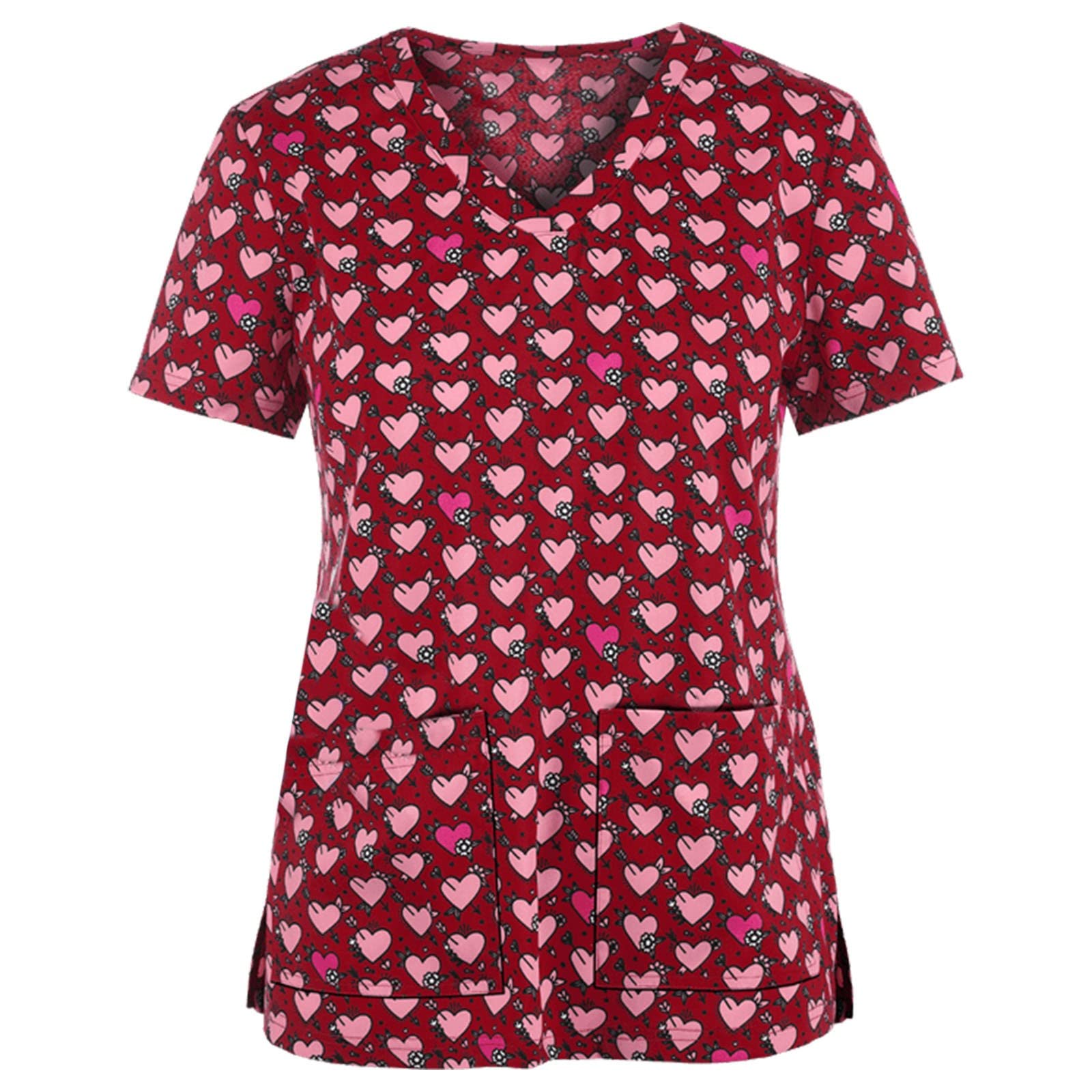 HUANKD Women's Short Sleeve V-Neck Cartoon Pattern Scrub Top - Easter Themed Nursing Uniform & Work T-Shirt (Sizes S-5XL) | Perfect for Nurses, Healthcare Workers & Medical Professionals on Duty