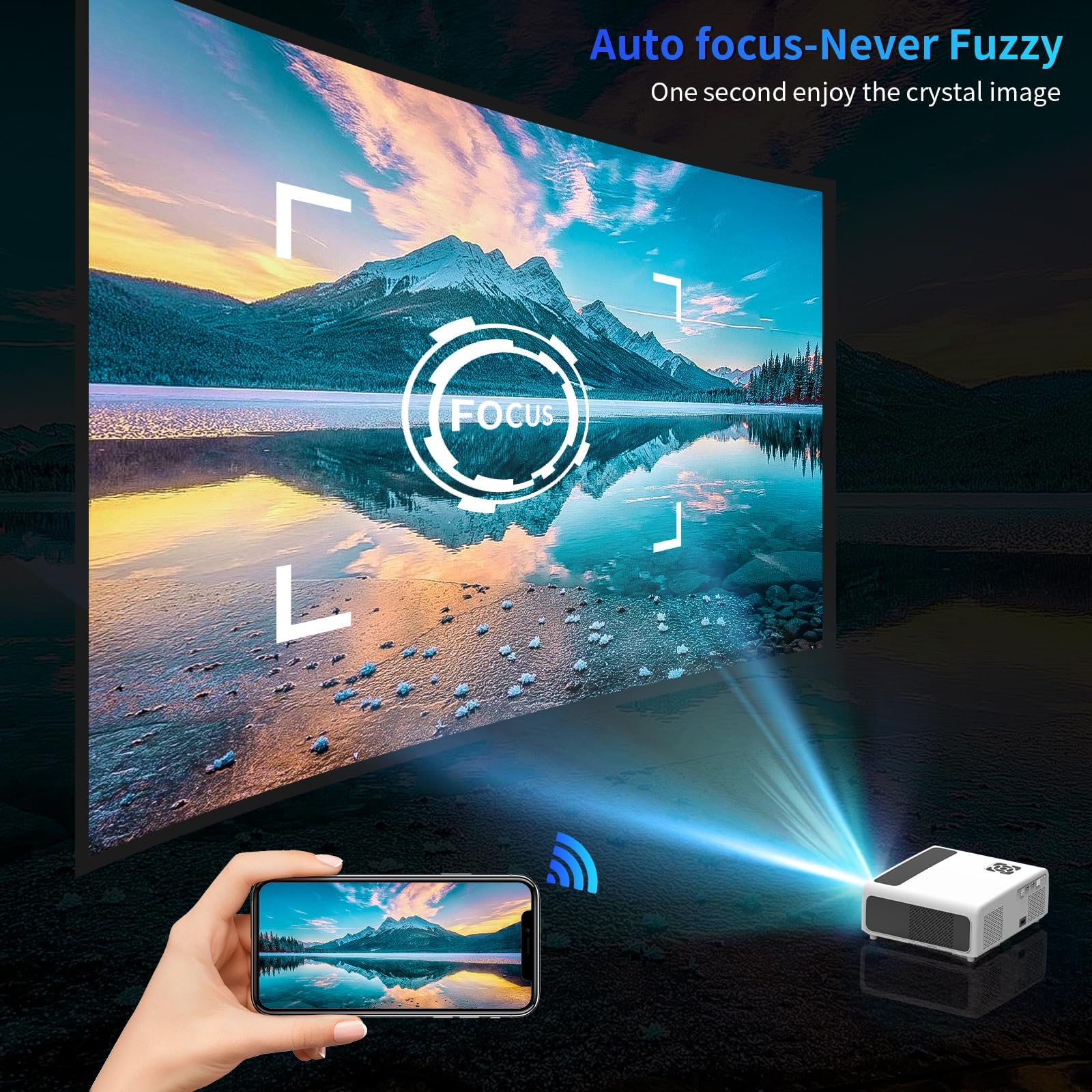 Auto Focus & Auto Keystone Smart 4K Outdoor Projector with WiFi & Bluetooth 5.2 - 1300ANSI DIPIKPRJ Movie Projector, 50% Zoom & 30W Speaker, Dust-Proof Home Theater for Backyard Movies, Gaming & Streaming with Phone/TV Stick/PC