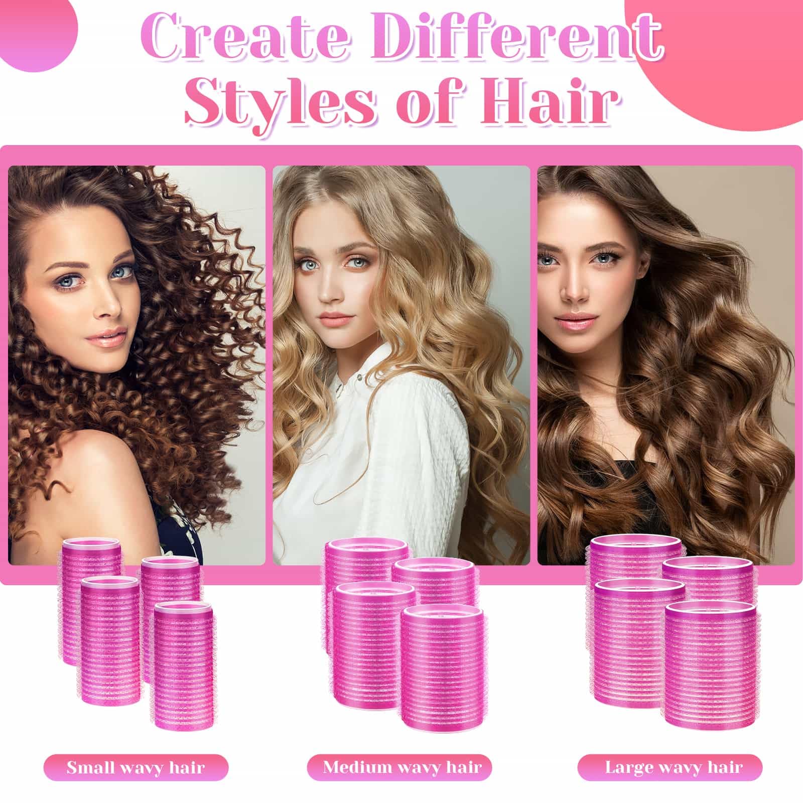 Self Grip Hair Rollers Set - 30Pcs (3 Sizes: 6 Large, 6 Medium, 6 Small Rollers + 12 Clips) for Long, Medium & Short Hair - Create Voluminous Curls & Waves at Home - Perfect for Salon-Quality Styling, DIY Hairstyles & Special Occasions