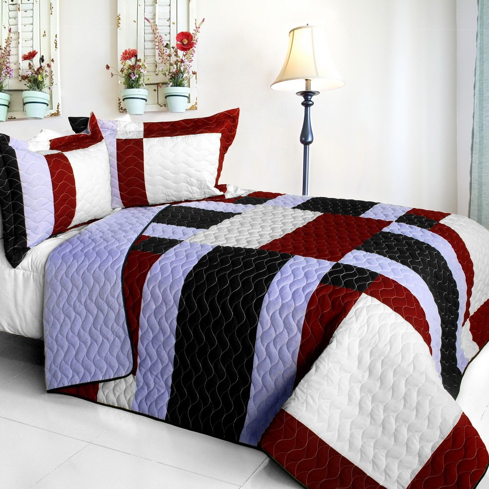 Elegant Voice Vermicelli-Quilted Patchwork Quilt Set Full/Queen Size - Soft & Stylish Bedding for Cozy Bedroom Decor