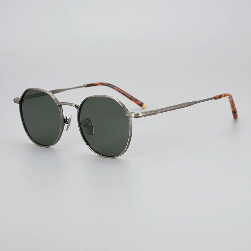 Black Titanium Polarized Sunglasses for Men - Full Rim Round Frame UV Protection - Perfect for Driving, Outdoor Sports & Fashion