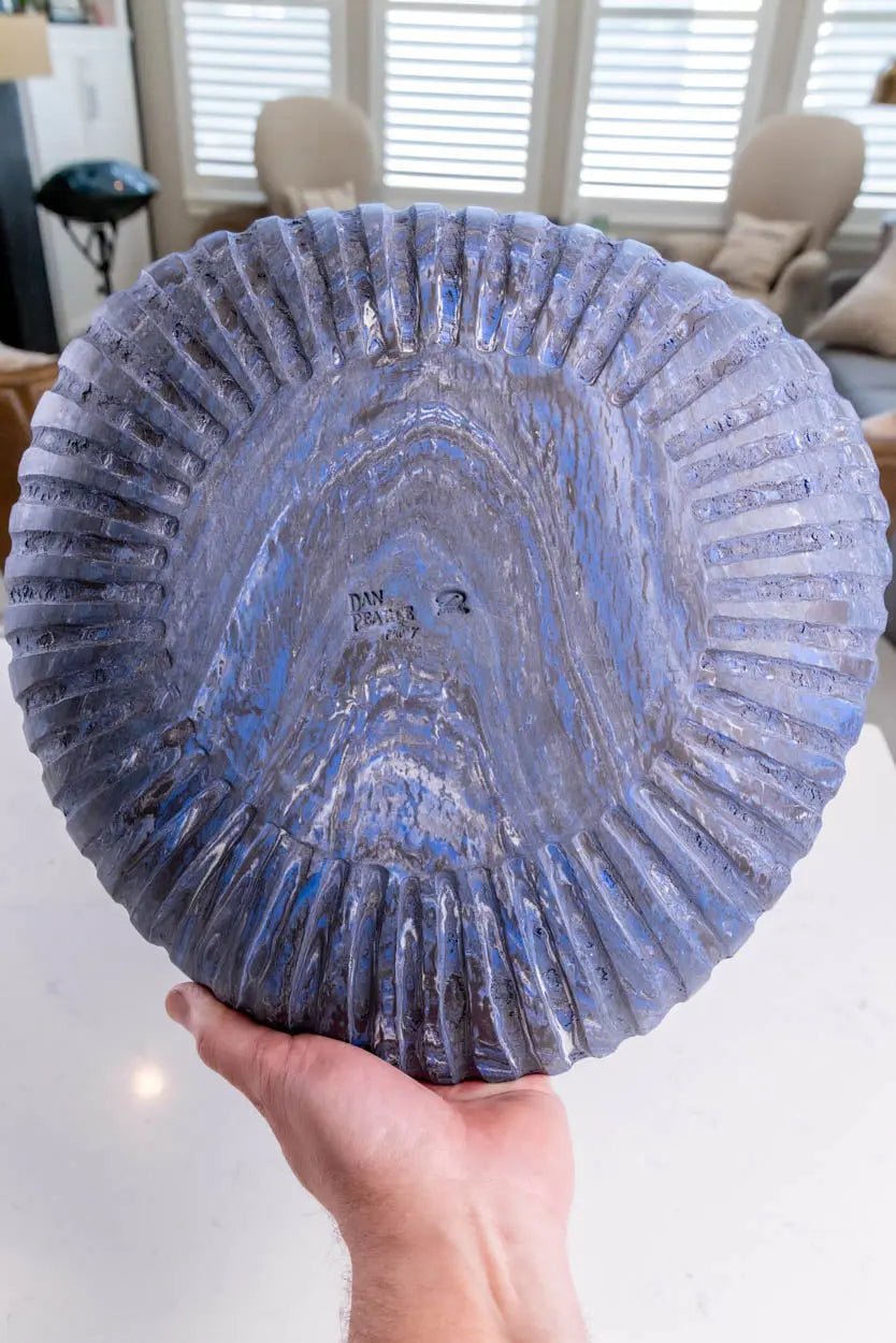 XXL Handcrafted Warped Porcelain Nerikomi Fluted Bowl - Blue, White & Black Series | Elegant Decorative Serving Bowl for Dining, Kitchen & Home Decor