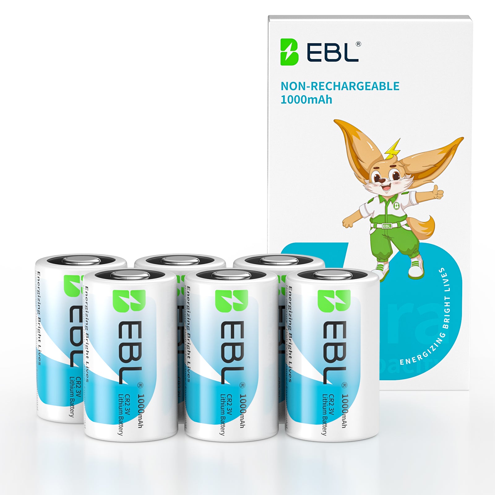 EBL 6 Pack CR2 3V Lithium Batteries 1000mAh - Long Lasting Non-Rechargeable Batteries for Cameras, Flashlights, and Medical Devices - High Performance Power Supply for Home & Outdoor Use