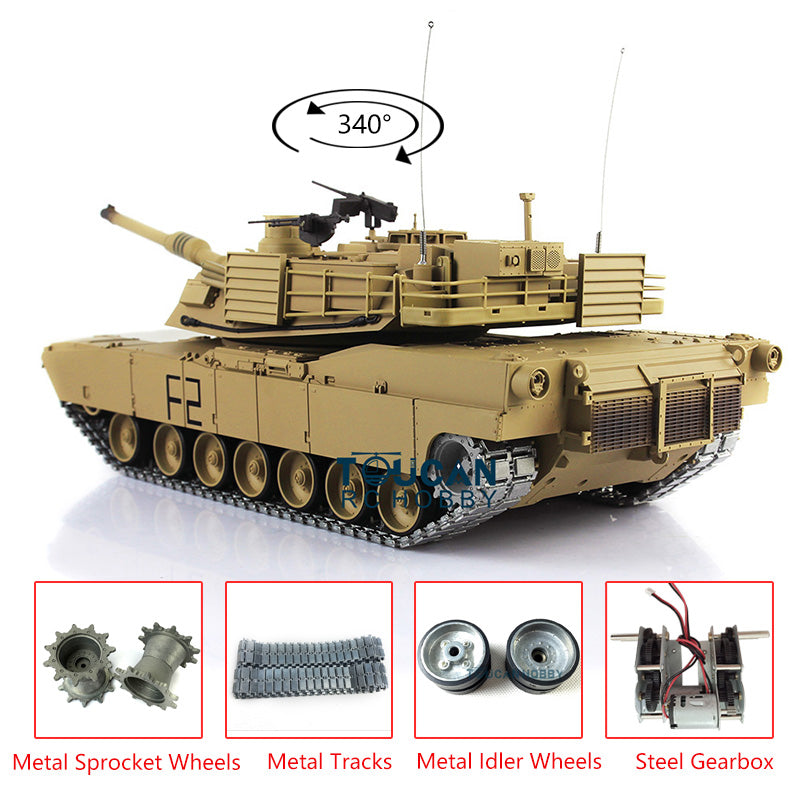 1/16 Scale 7.0 2.4GHz Henglong USA M1A2 Abrams RTR RC Tank - 3918 Model 340 Turret Armored Vehicle with Chassis & Upper Hull - Remote Control Military Tank for Adults & Kids, Outdoor Play & Collectors Display
